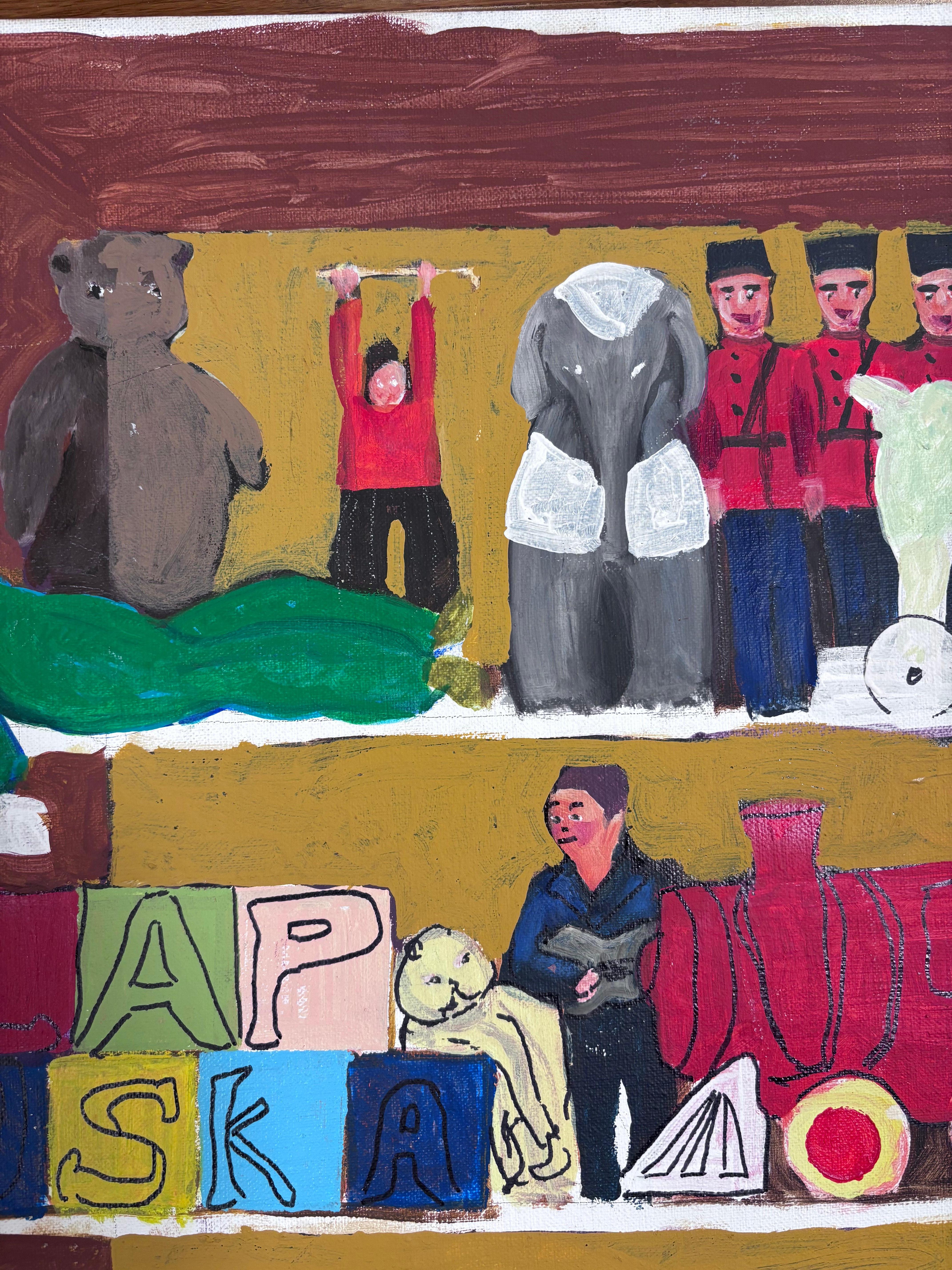 American Toys Toys Early Painting Self Taught Outsider Folk Artist Gloria Laposka, Unique For Sale