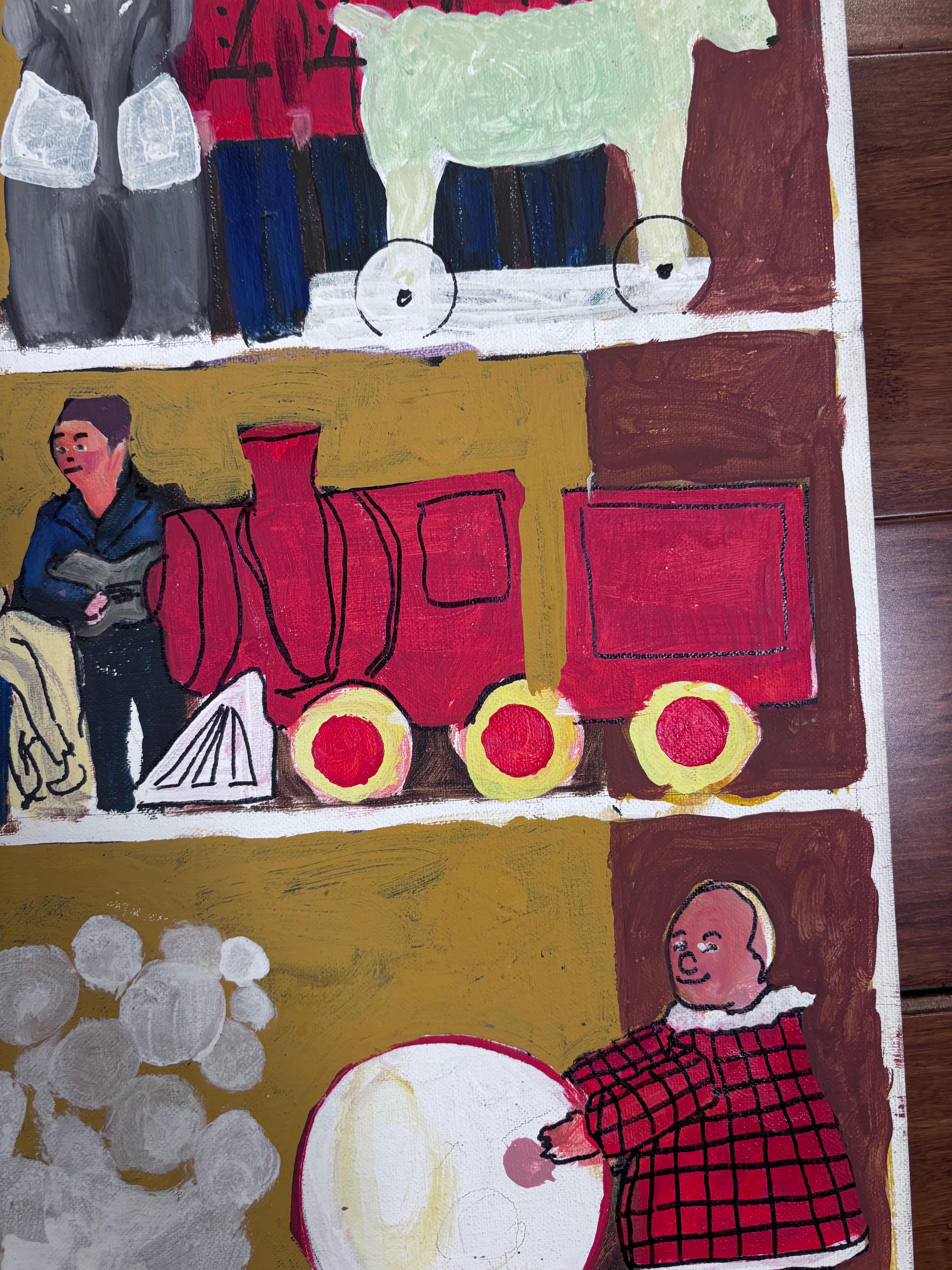Hand-Painted Toys Toys Early Painting Self Taught Outsider Folk Artist Gloria Laposka, Unique For Sale