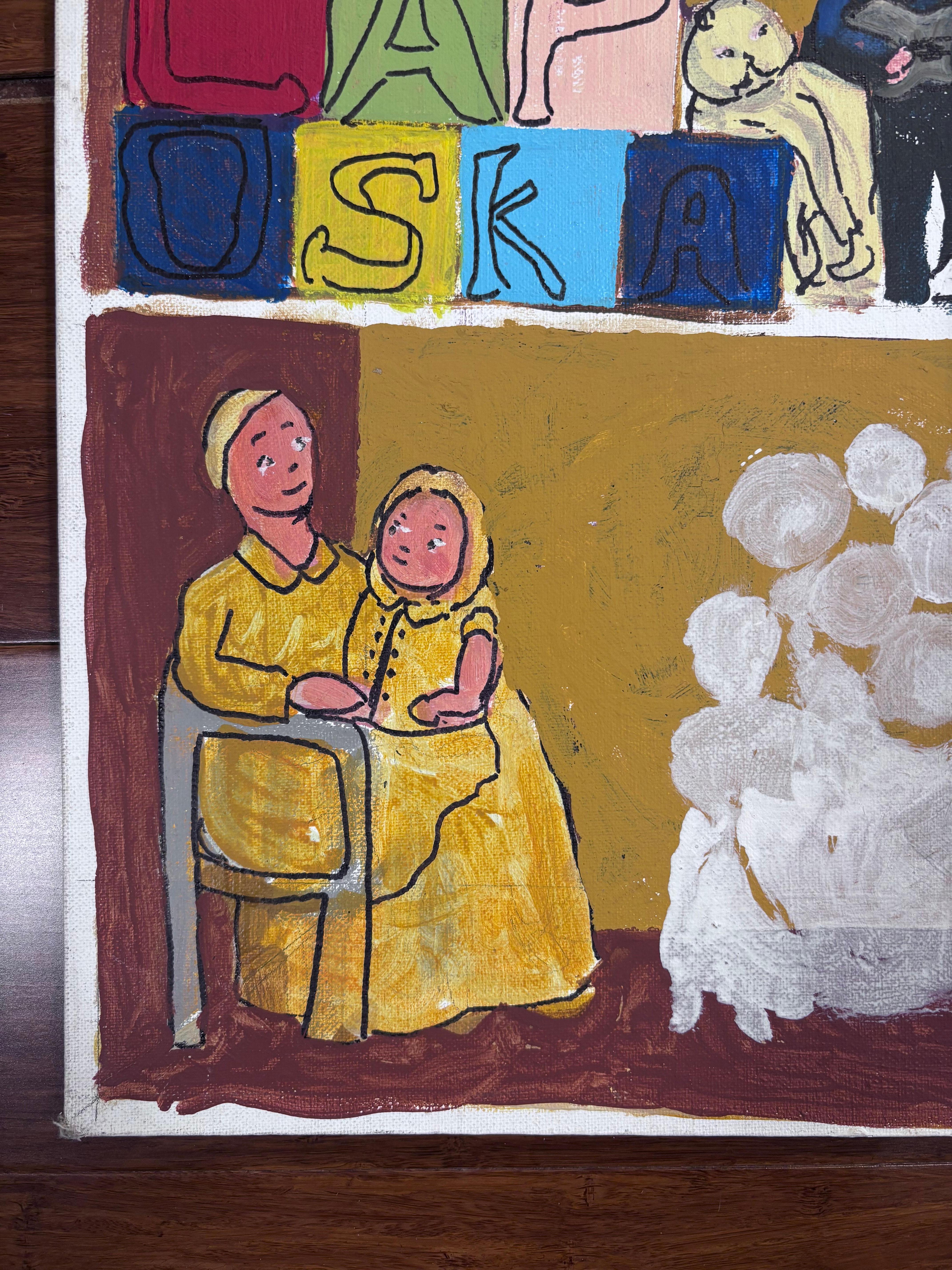 Toys Toys Early Painting Self Taught Outsider Folk Artist Gloria Laposka, Unique In Good Condition For Sale In South Burlington, VT