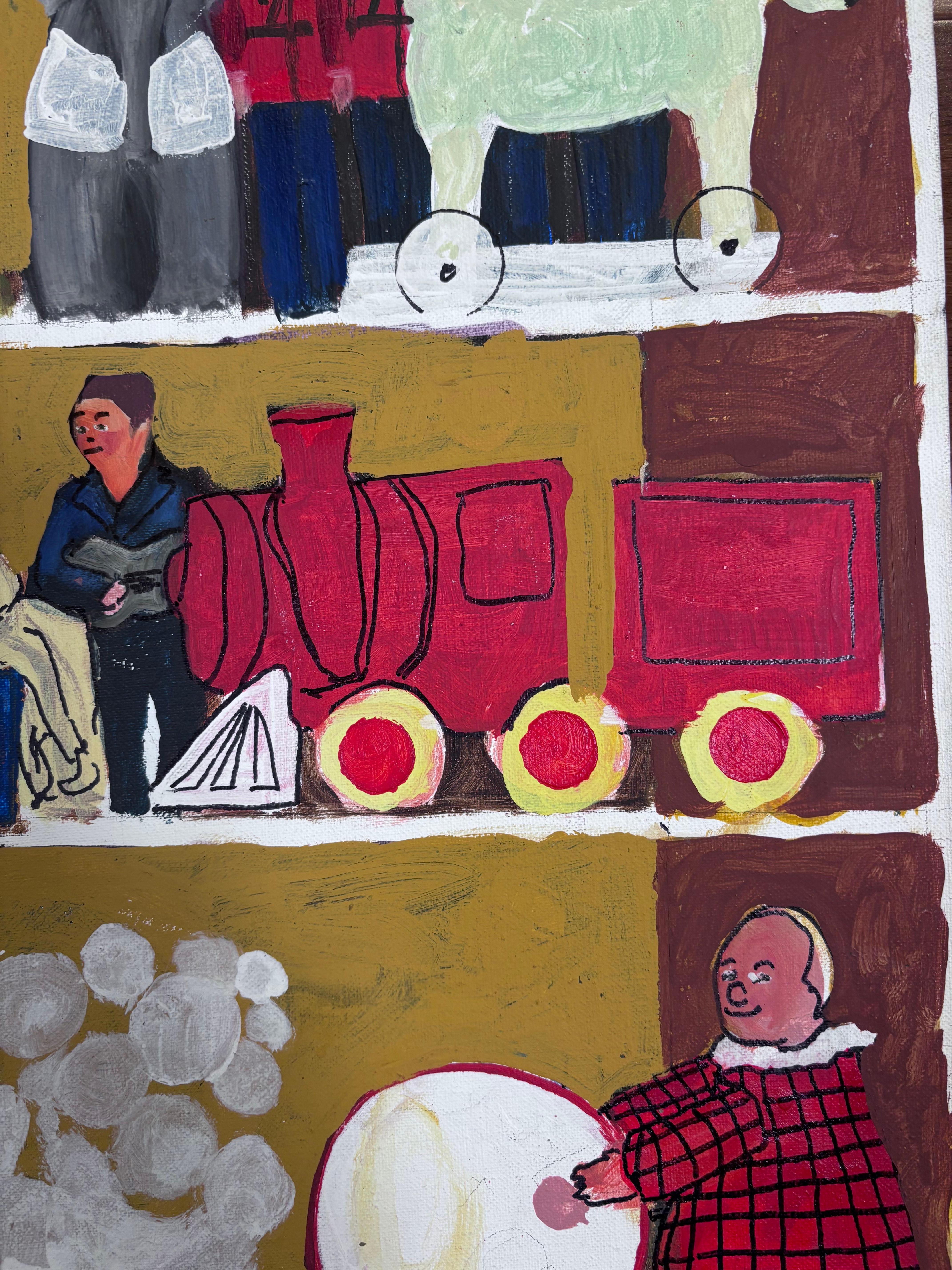 Canvas Toys Toys Early Painting Self Taught Outsider Folk Artist Gloria Laposka, Unique For Sale