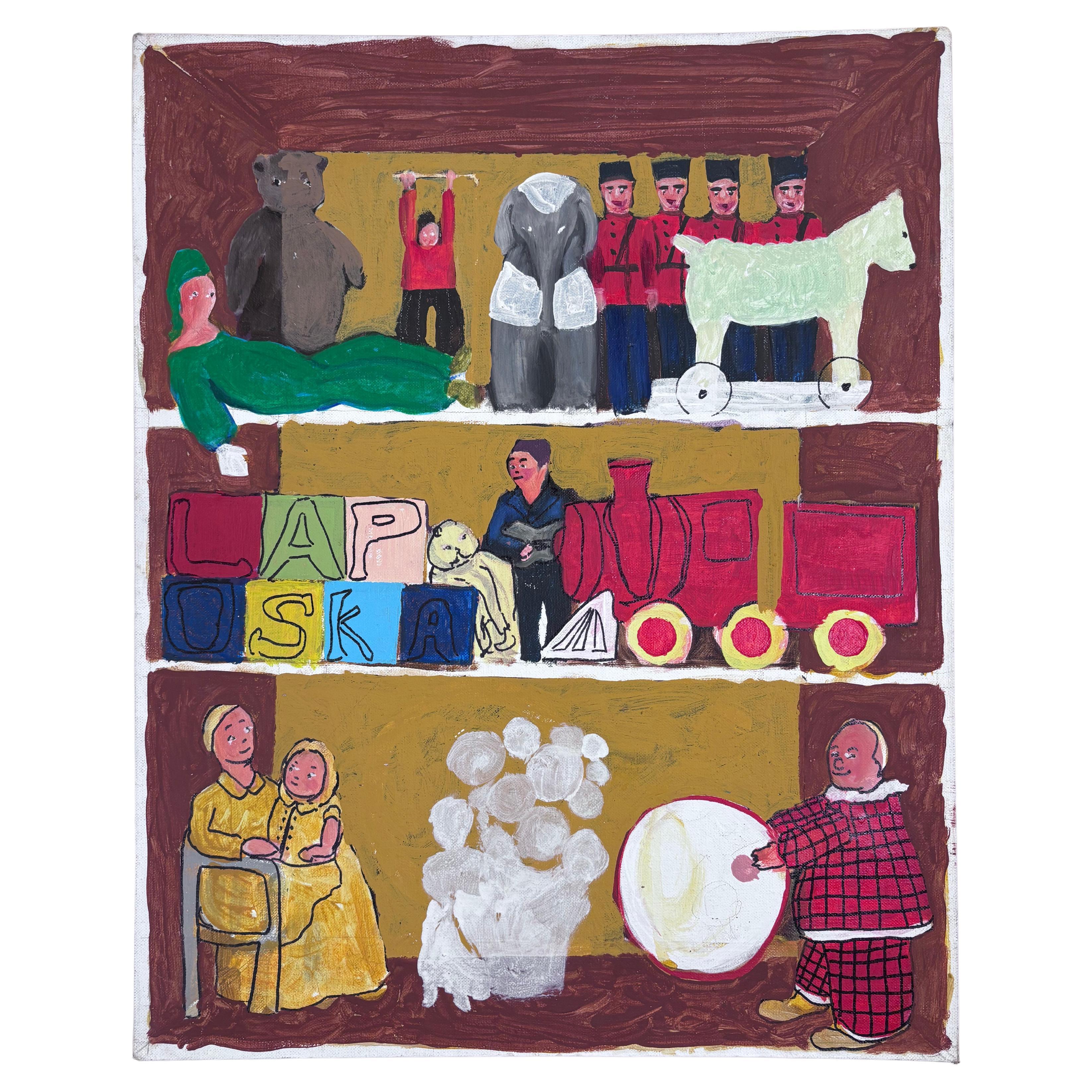 Jouets et jouets anciennement peint autodidacte artiste populaire Gloria Laposka, unique