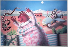 Highway Oaxaca - Stylized Lithograph with Memphis-Milano Influences, Framed