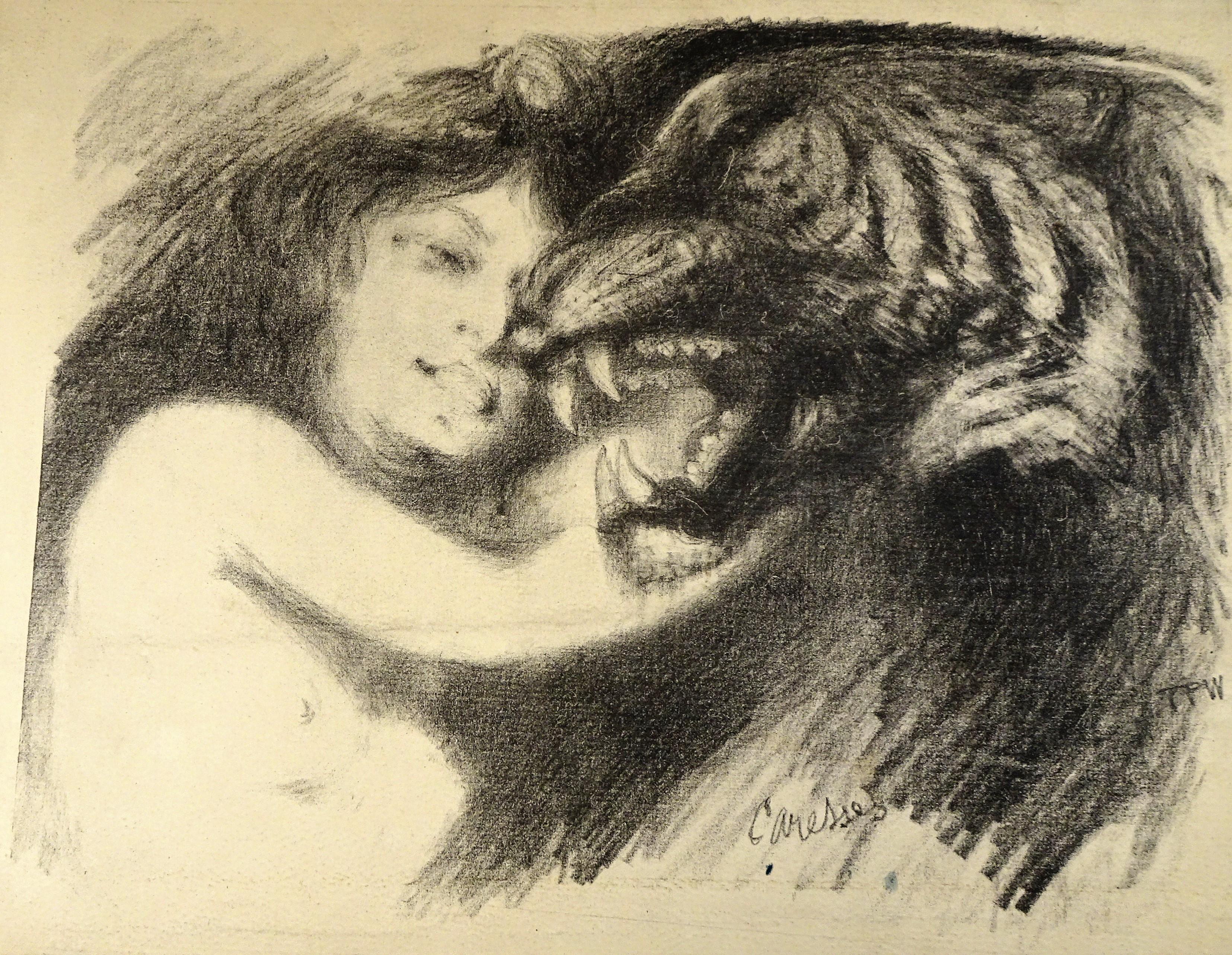 Caresses -  Lithograph by Théo P. Wagner - 1890