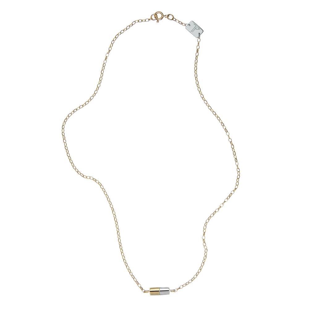 9ct yellow gold, silver and diamond 'Diet Pill' necklace For Sale
