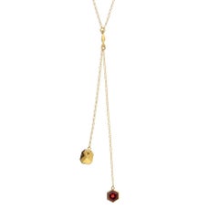 18ct Yellow Gold Vermeil and Garnet Lariat Pendant Necklace