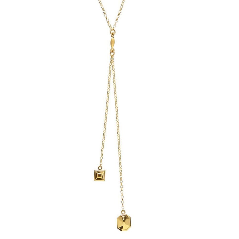 18ct Yellow Gold Vermeil Lariat Necklace For Sale at 1stDibs