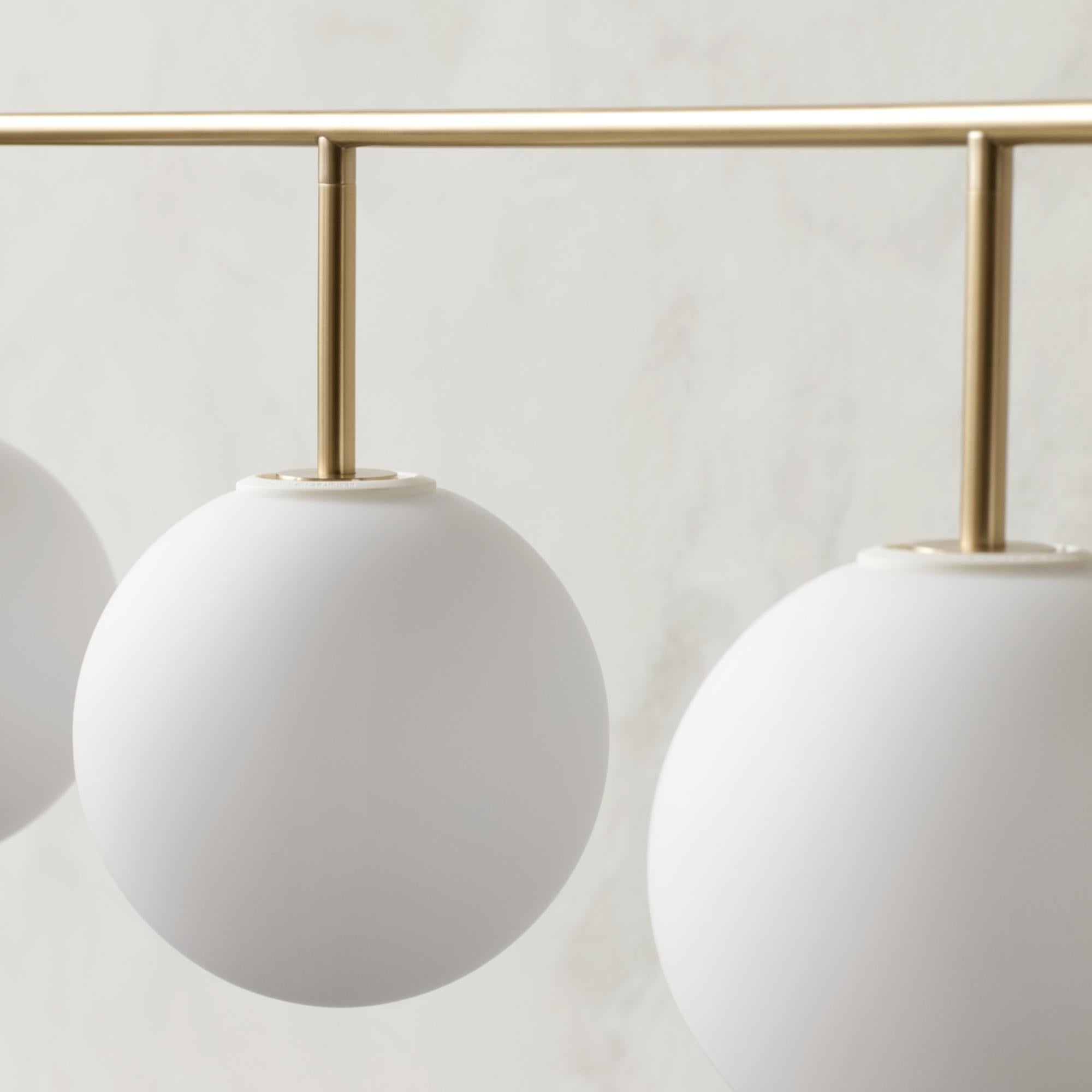 Chinese TR Bulb, Suspension Frame, Brushed Brass, Matte Opal, Dim-to-Warm For Sale