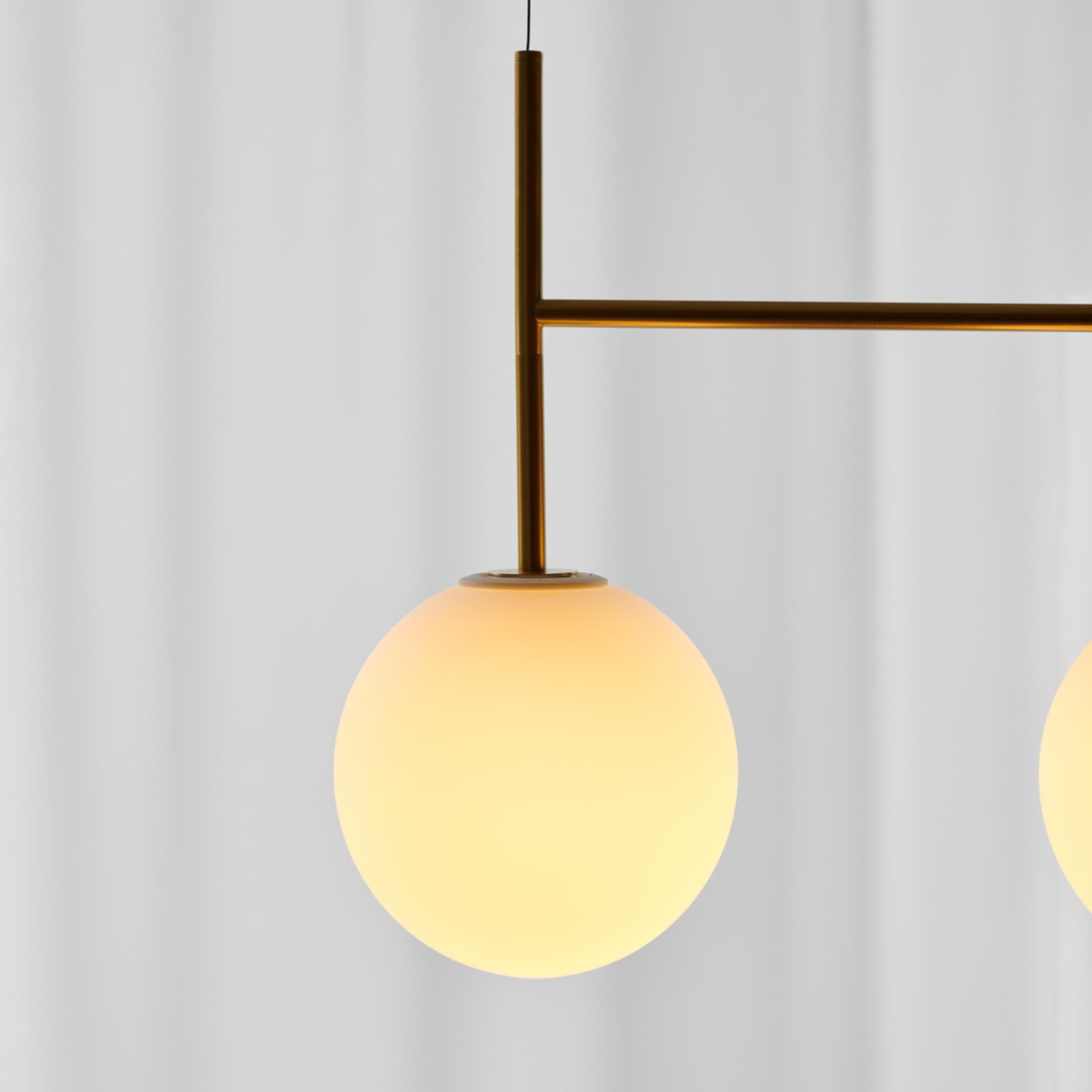 Contemporary TR Bulb, Suspension Frame, Brushed Brass, Matte Opal, Dim-to-Warm For Sale