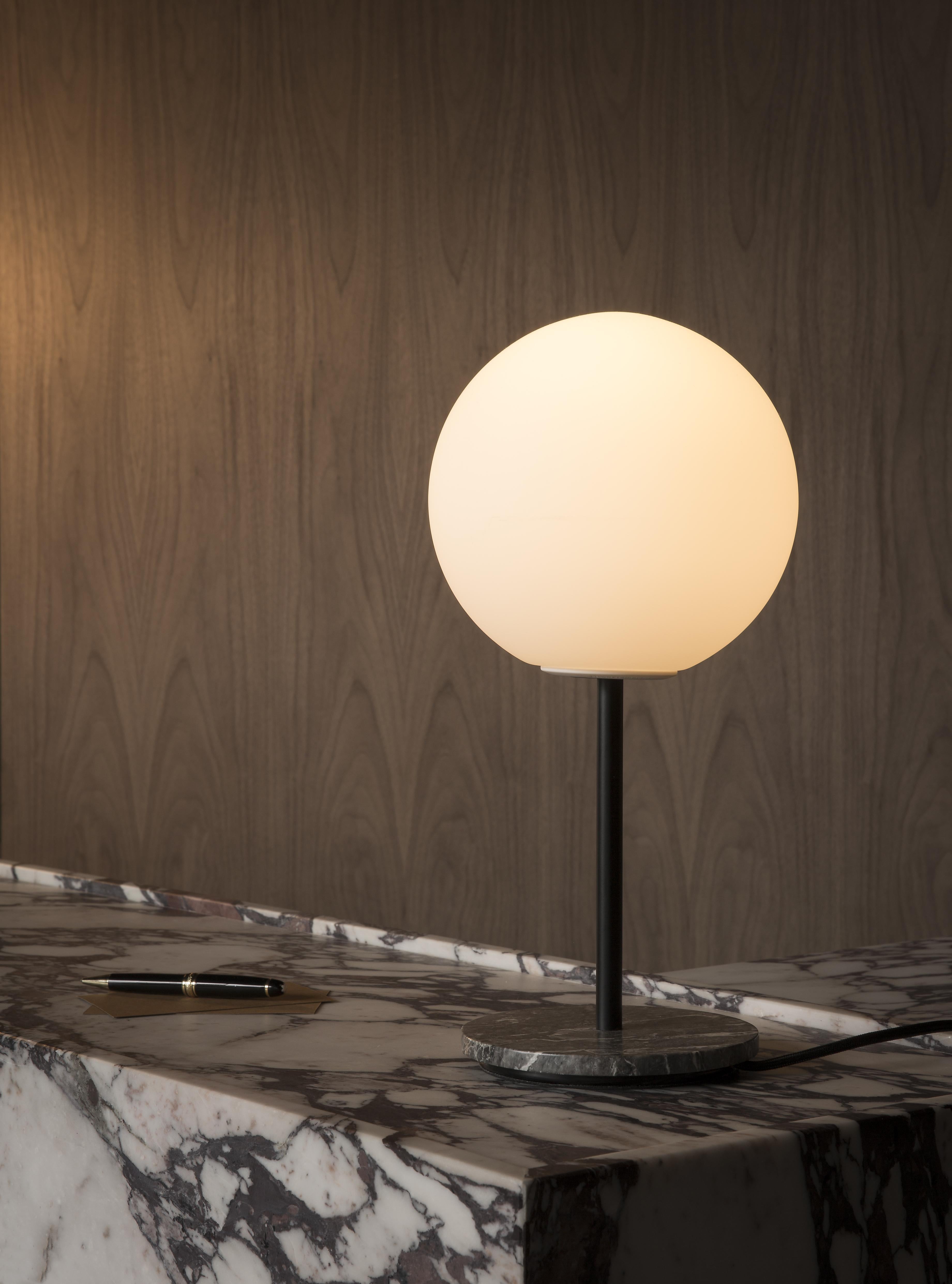 Chinese TR Bulb, Table Lamp, Grey Marble, Matte Opal For Sale