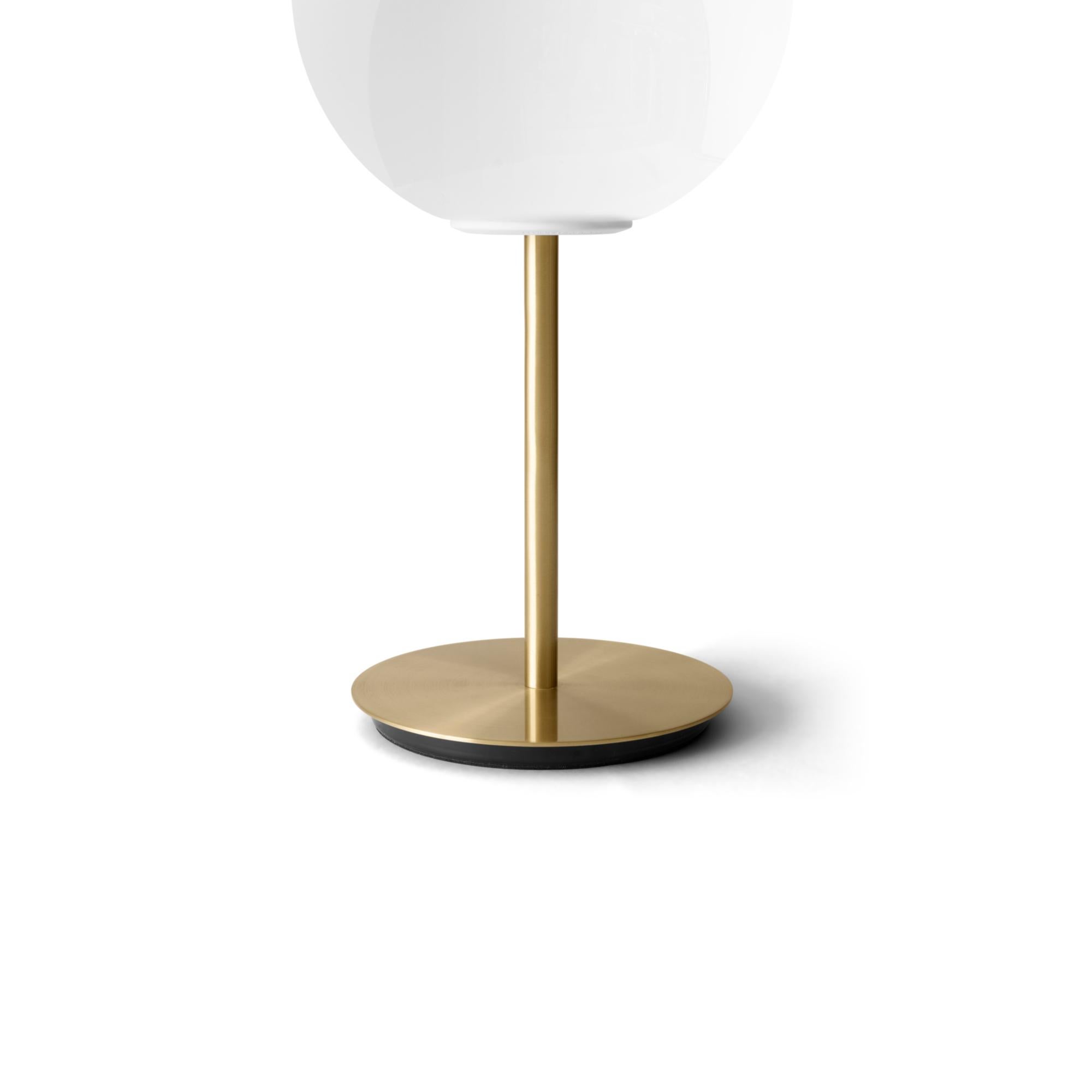 Scandinavian Modern TR Bulb Table Lamp with a Brushed Brass Base and a Shiny Opal Bulb, Dim-to-Warm For Sale