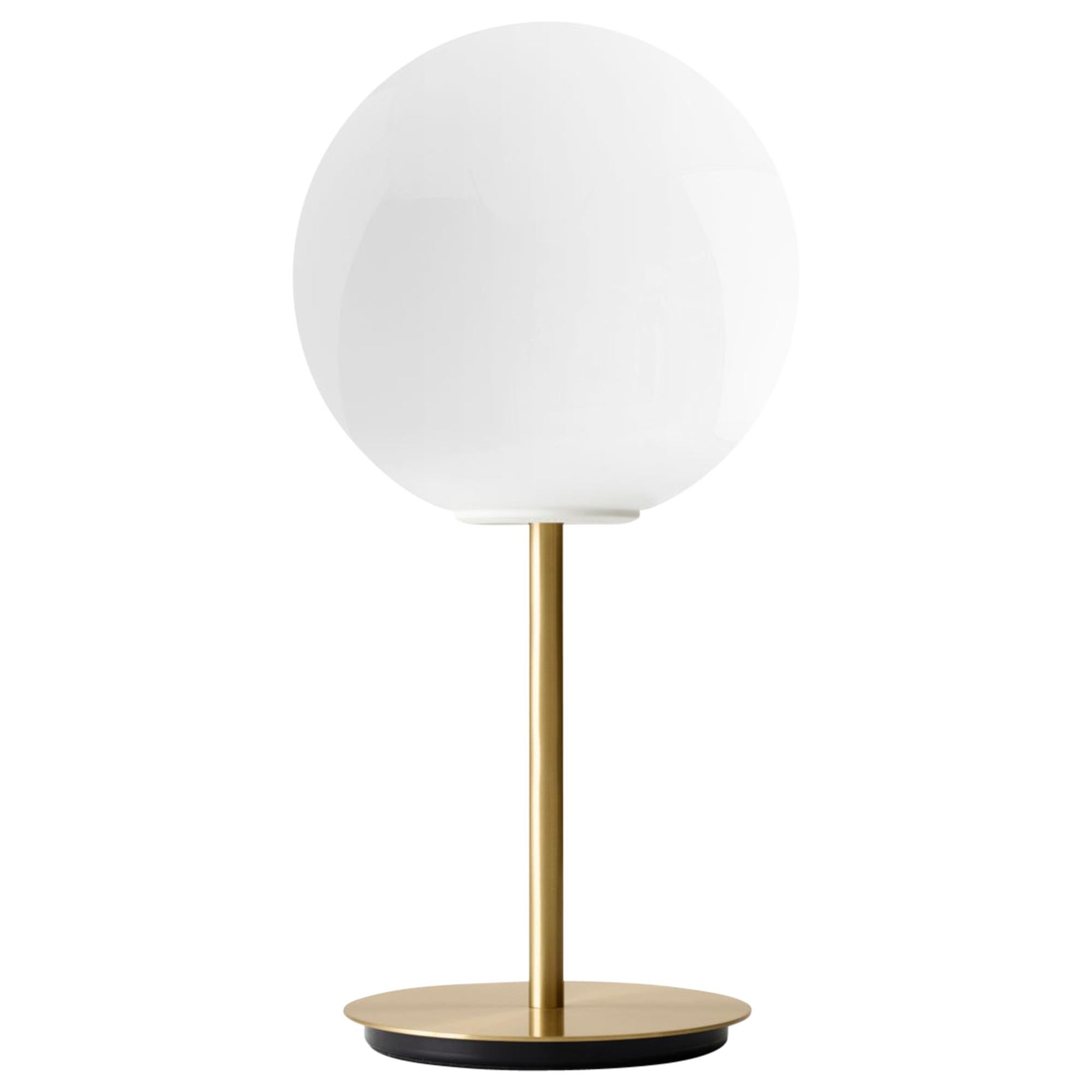 TR Bulb Table Lamp with a Brushed Brass Base and a Shiny Opal Bulb For Sale