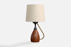 TR & Co, Table Lamp, Teak, Metal, Brass, Norway, 1950s