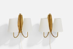 TR & Co, Wall Lights, Brass, Fabric, Norway, 1950s