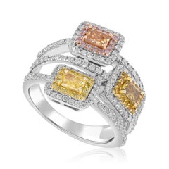 Dazzling Brilliance Tr-Color Fancy Yellow and Orange Diamond Cocktail Ring 18k