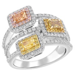 Tr-Color Fancy Color Diamond Ring Featuring 1.81 carats of Diamonds