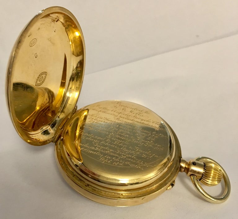 T R Russel S Swiss Split Second 18 Karat Gold Chronograph Pocket Watch