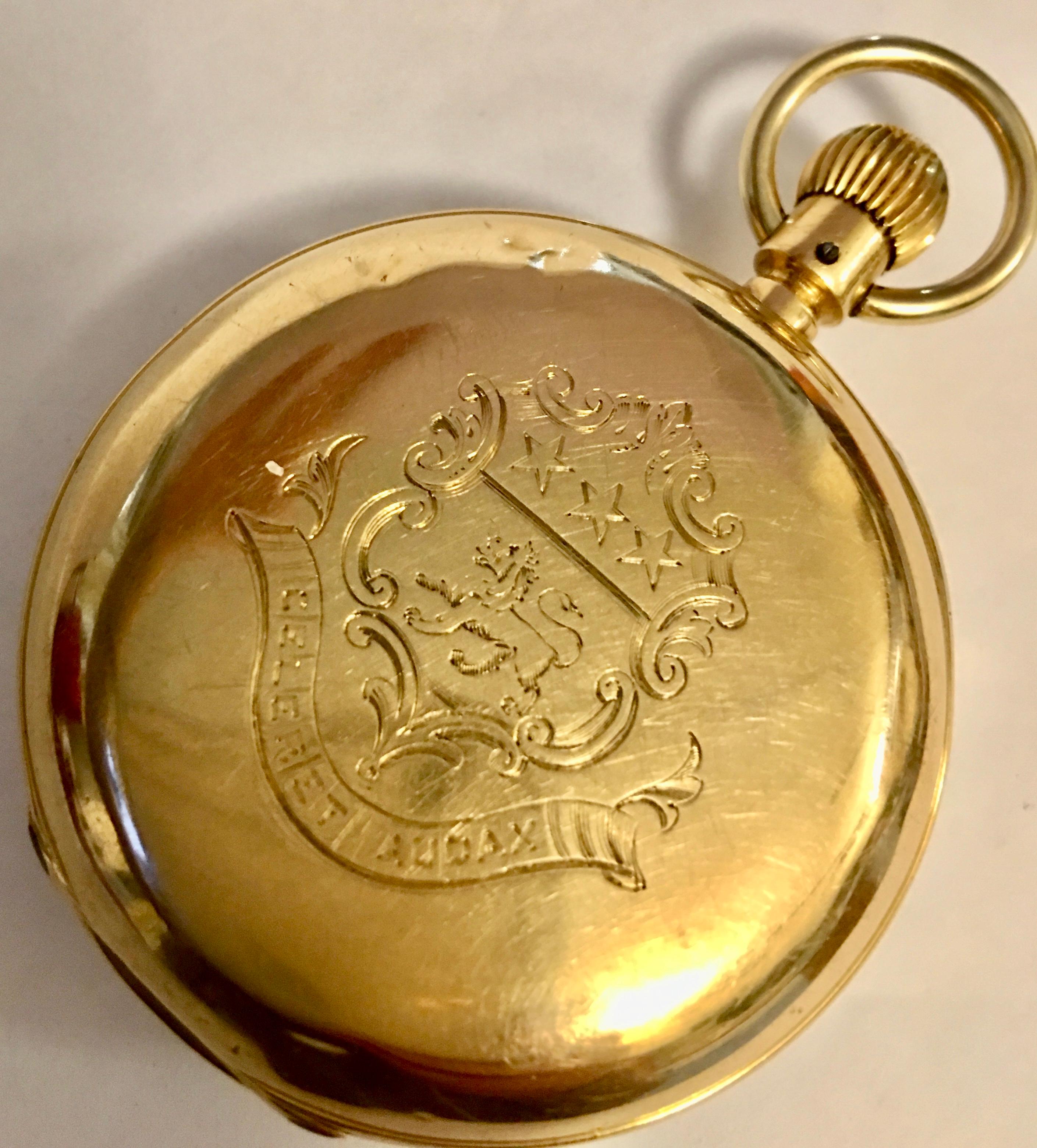 Women's or Men's T.R Russel's Swiss Split Second 18 Karat Gold Chronograph Pocket Watch