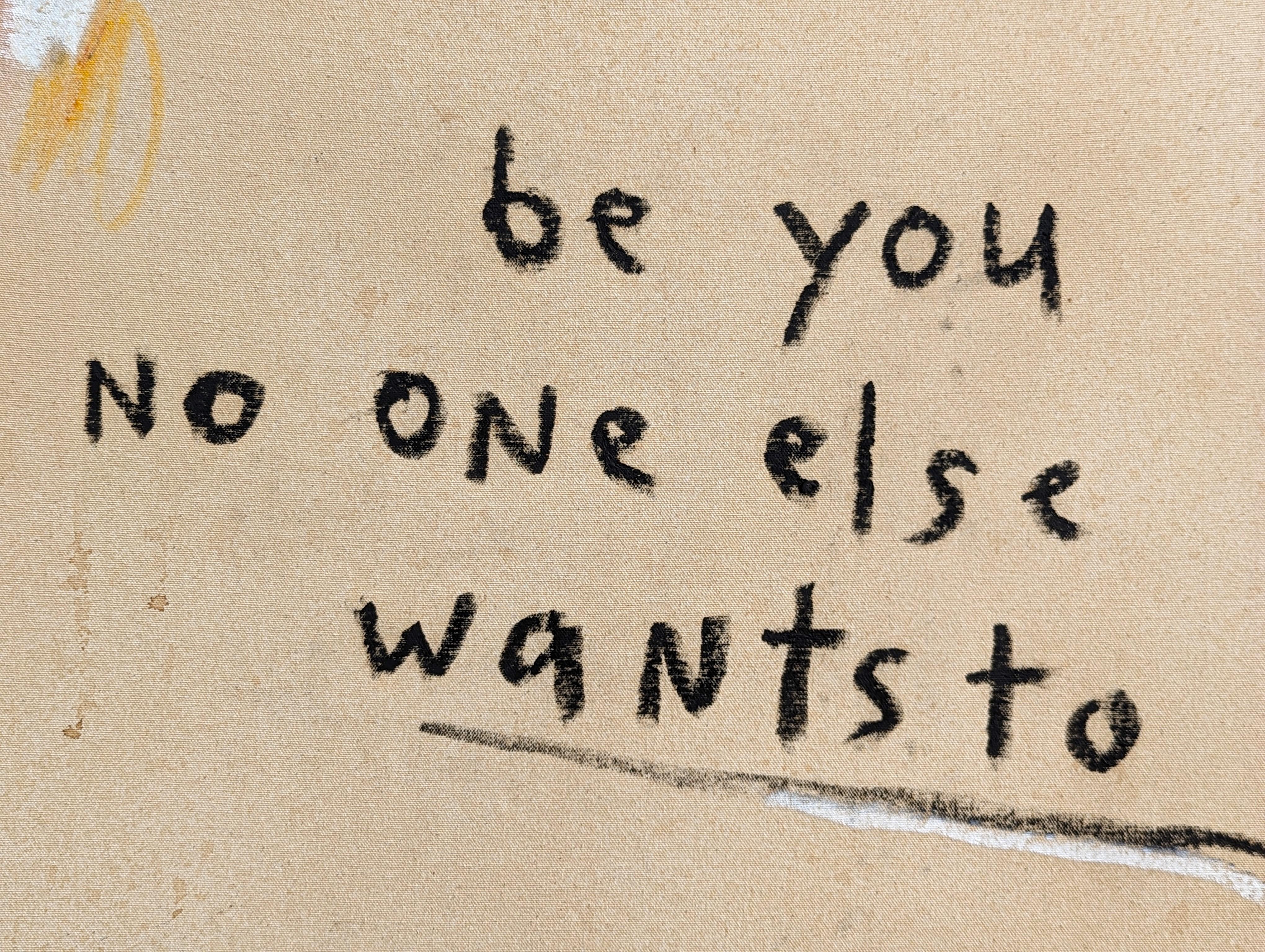 Be You No One Else Wants To Abstract Contemporary Black & Tan Text Painting im Angebot 3