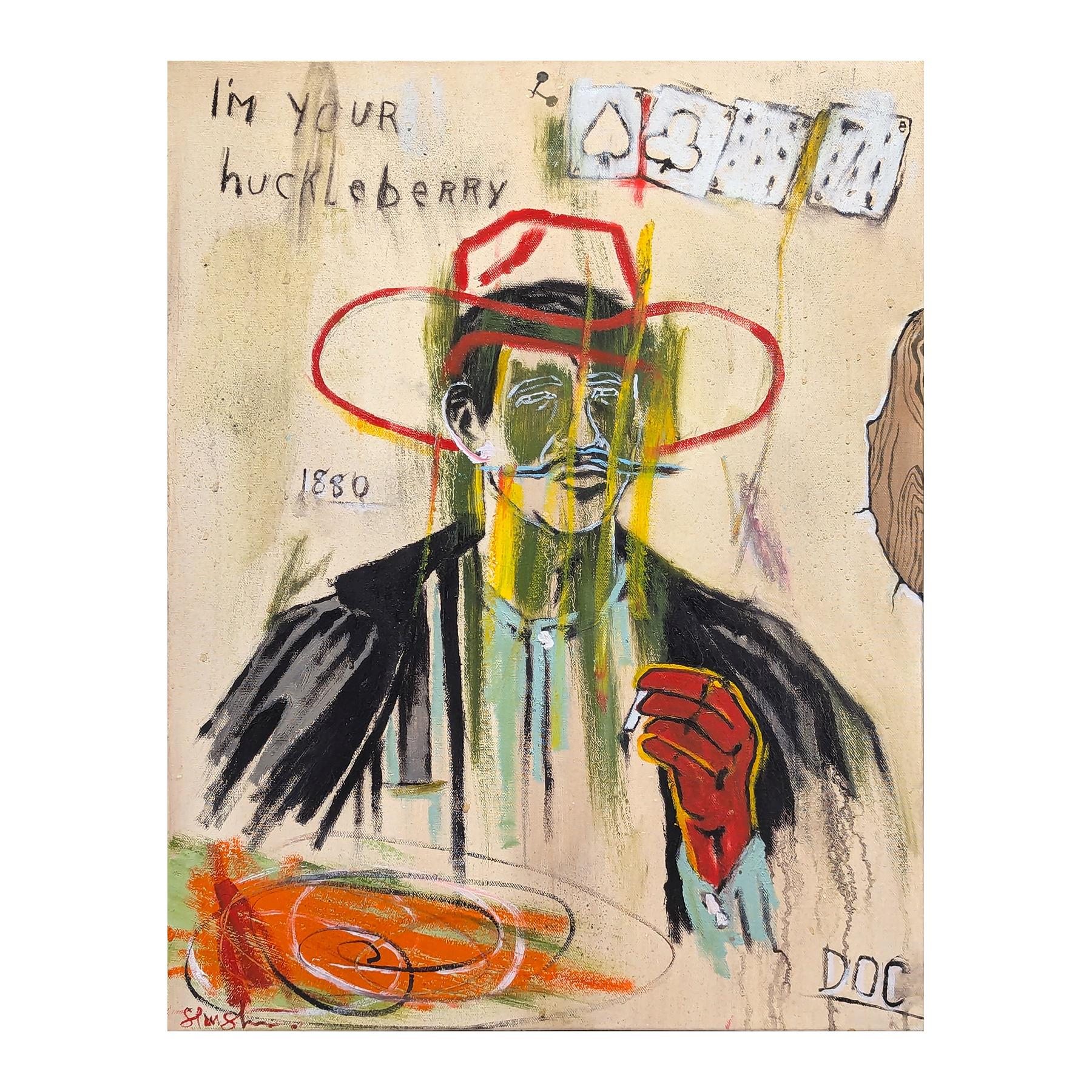 “Doc Holliday- 1880” Contemporary Abstract Figurative Cowboy Painting - Beige Figurative Painting by Tra' Slaughter