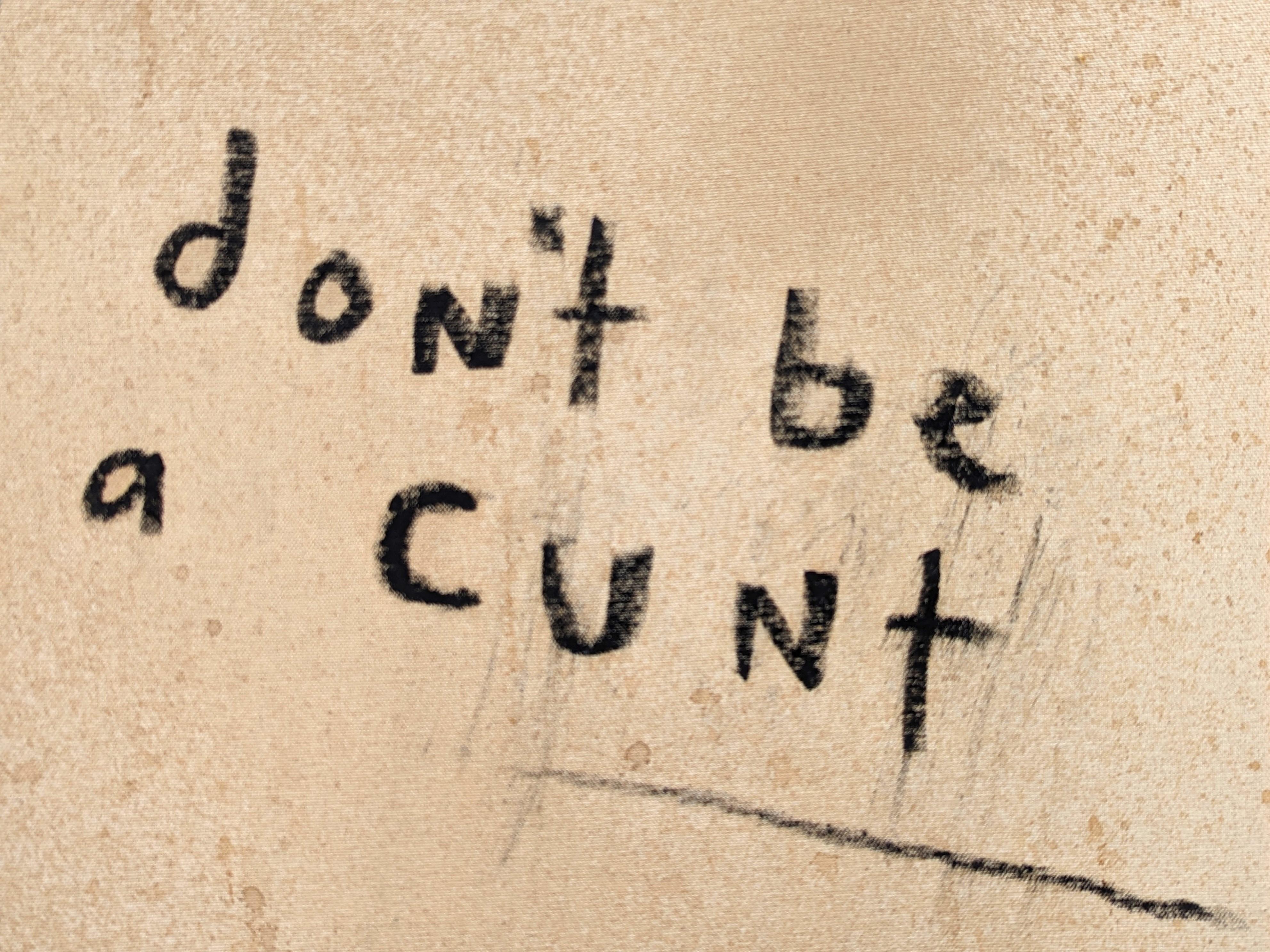 “Don't Be a Cunt” Abstract Contemporary Black & Tan Text Painting For Sale 2