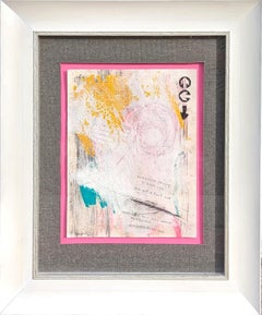 “Fast Car” Abstract Contemporary Pink, Yellow, and Teal Text Painting 