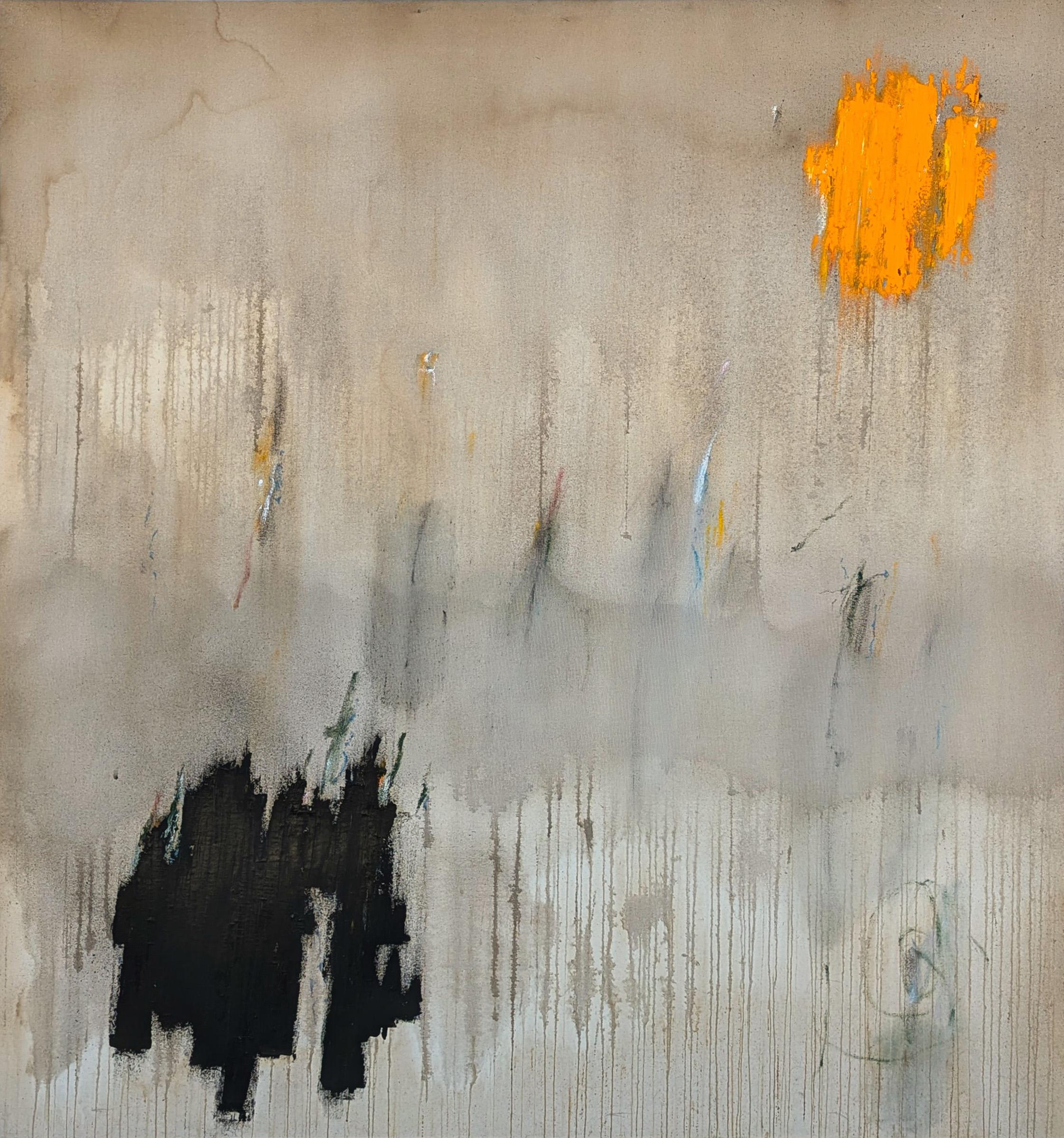 "Incendio forestal" Pintura abstracta expresiva contemporánea en tonos amarillos y neutros