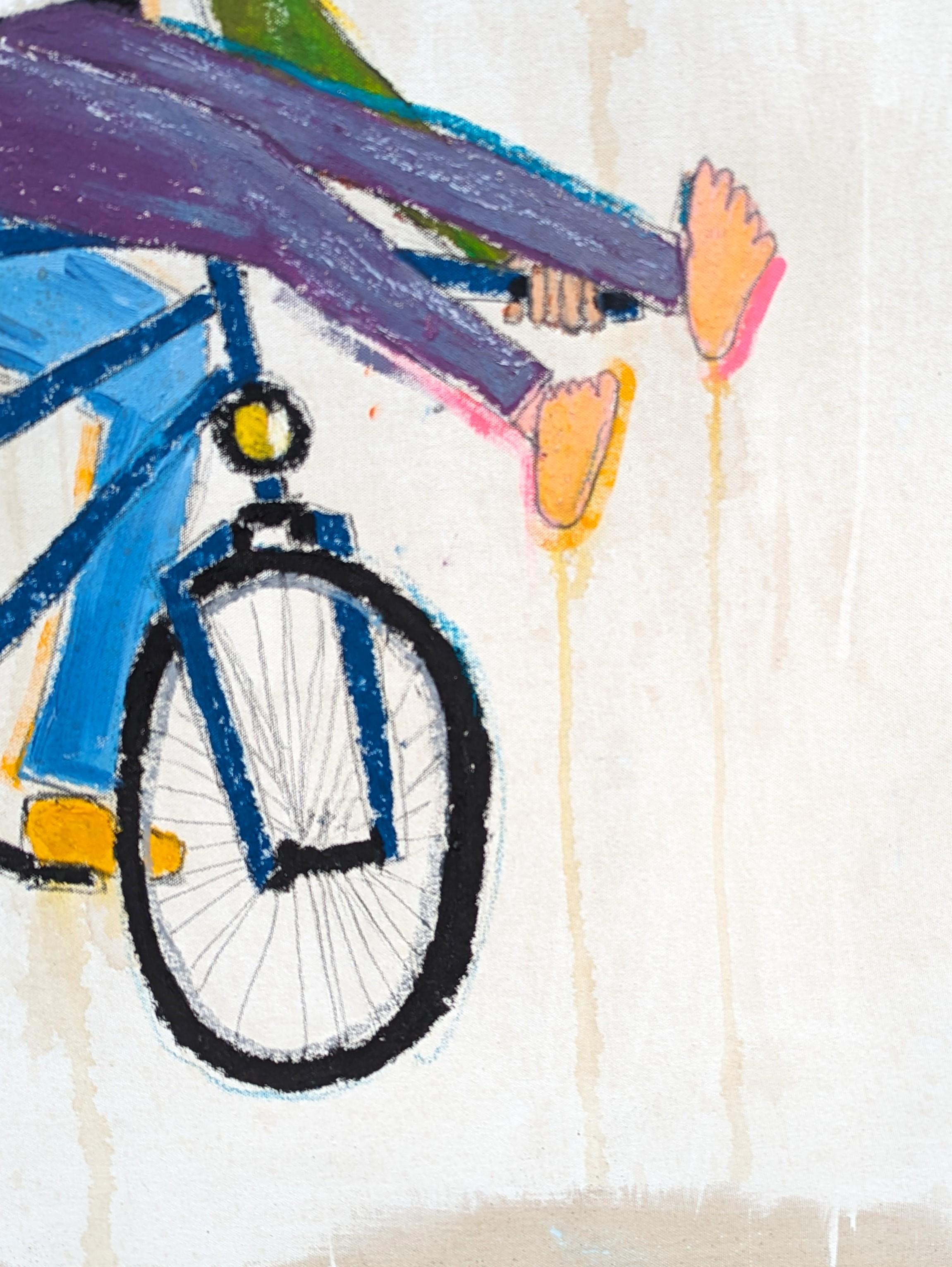 “Free Spirit” Abstract Contemporary Colorful Figurative Bicycling Painting For Sale 3