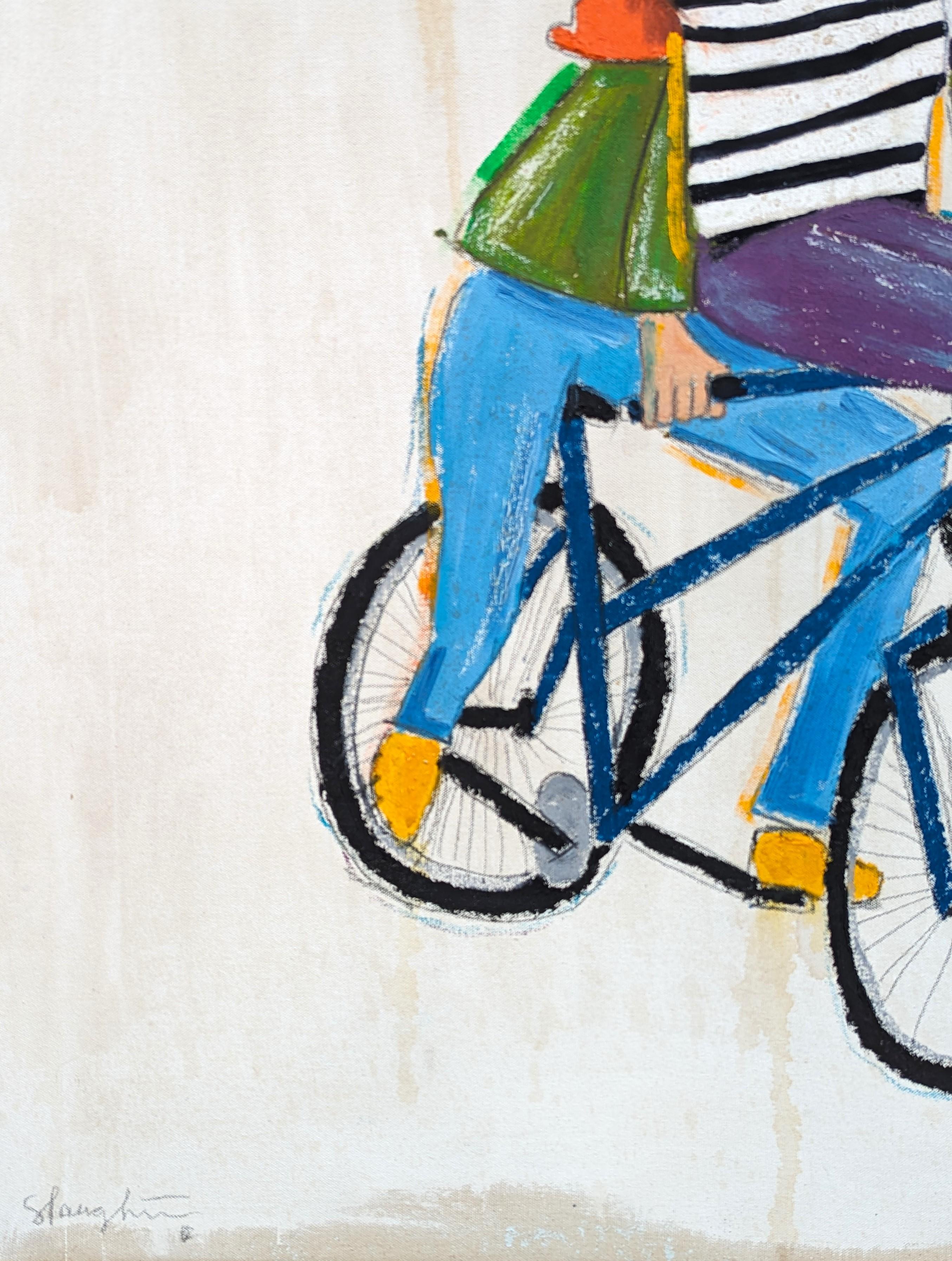 “Free Spirit” Abstract Contemporary Colorful Figurative Bicycling Painting For Sale 4