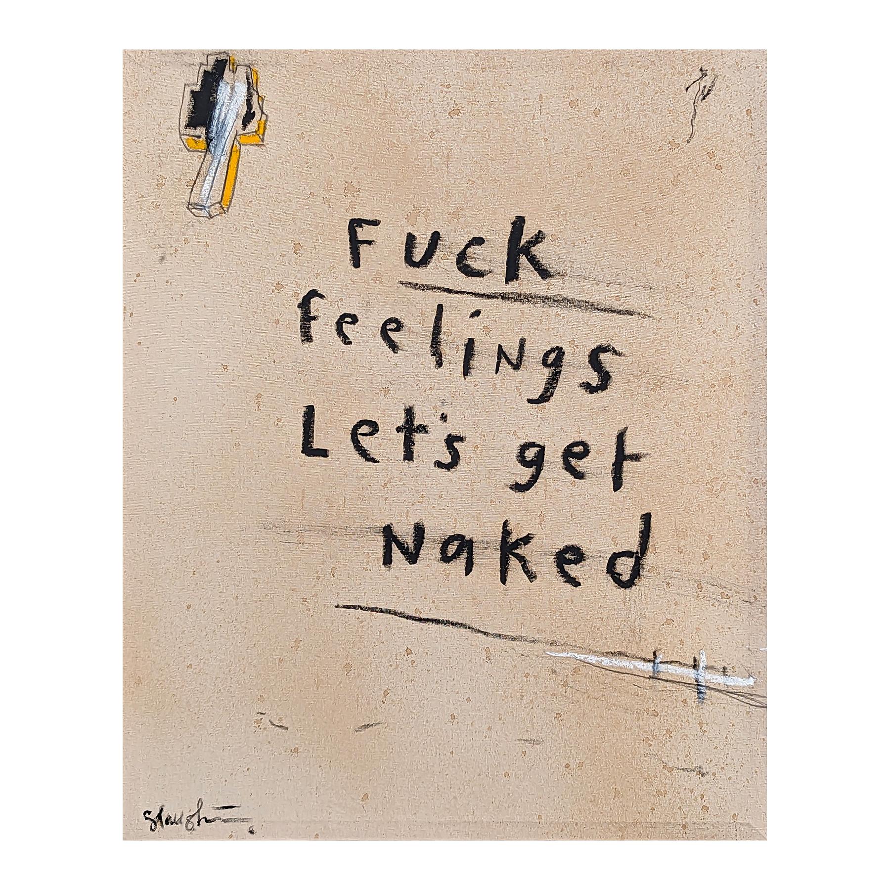 Fuck Feelings Abstrakte Contemporary Black & Tan Malerei mit Text (Zeitgenössisch), Art, von Tra' Slaughter