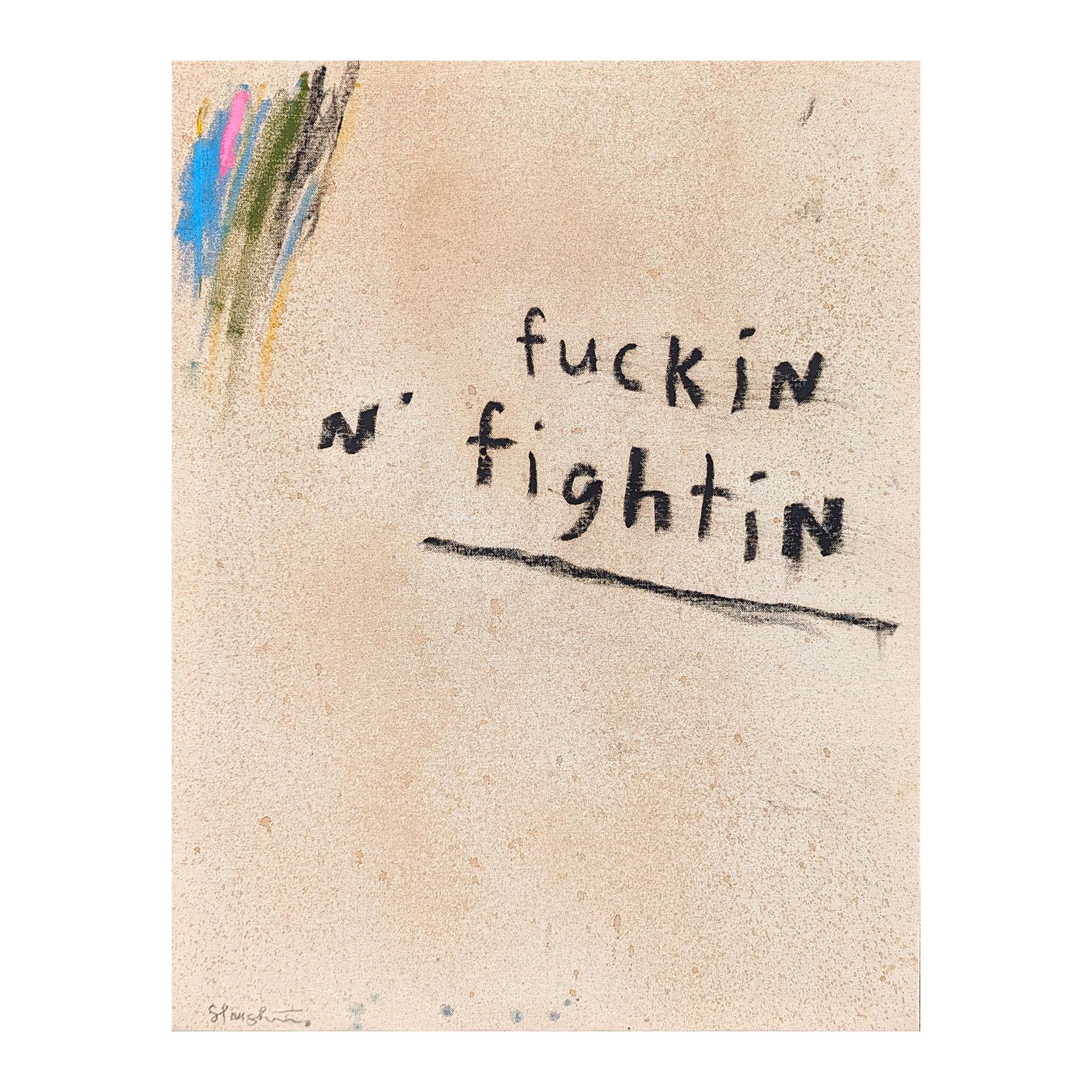 Fuckin n' Fightin Abstrakt Contemporary Black & Tan Text Gemälde (Zeitgenössisch), Art, von Tra' Slaughter