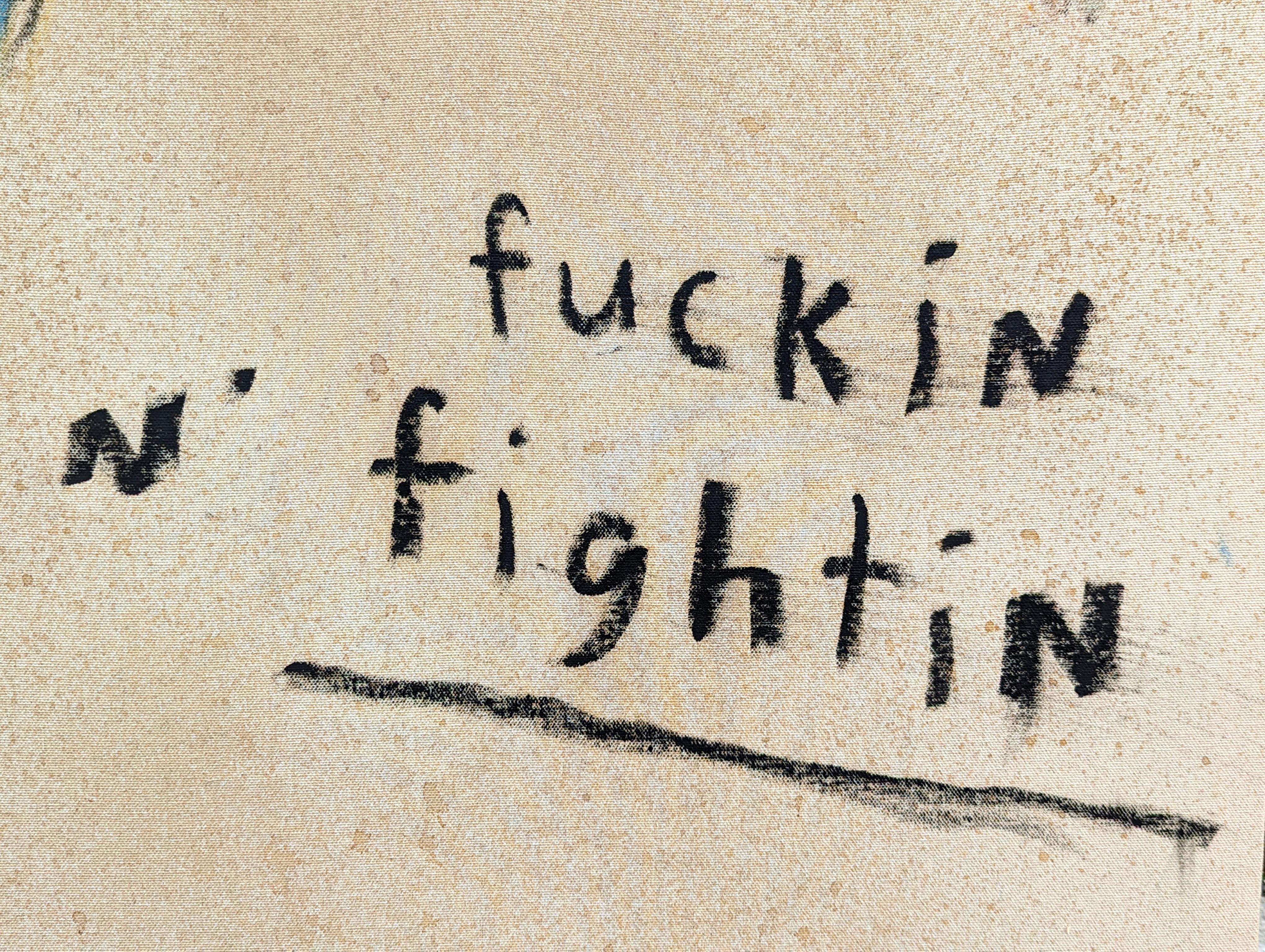 Fuckin n' Fightin Abstrakt Contemporary Black & Tan Text Gemälde im Angebot 1