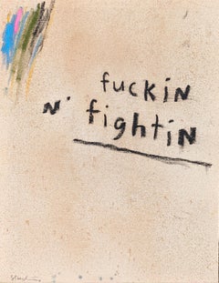 Fuckin n' Fightin Peinture abstraite contemporaine à texte noir et feu