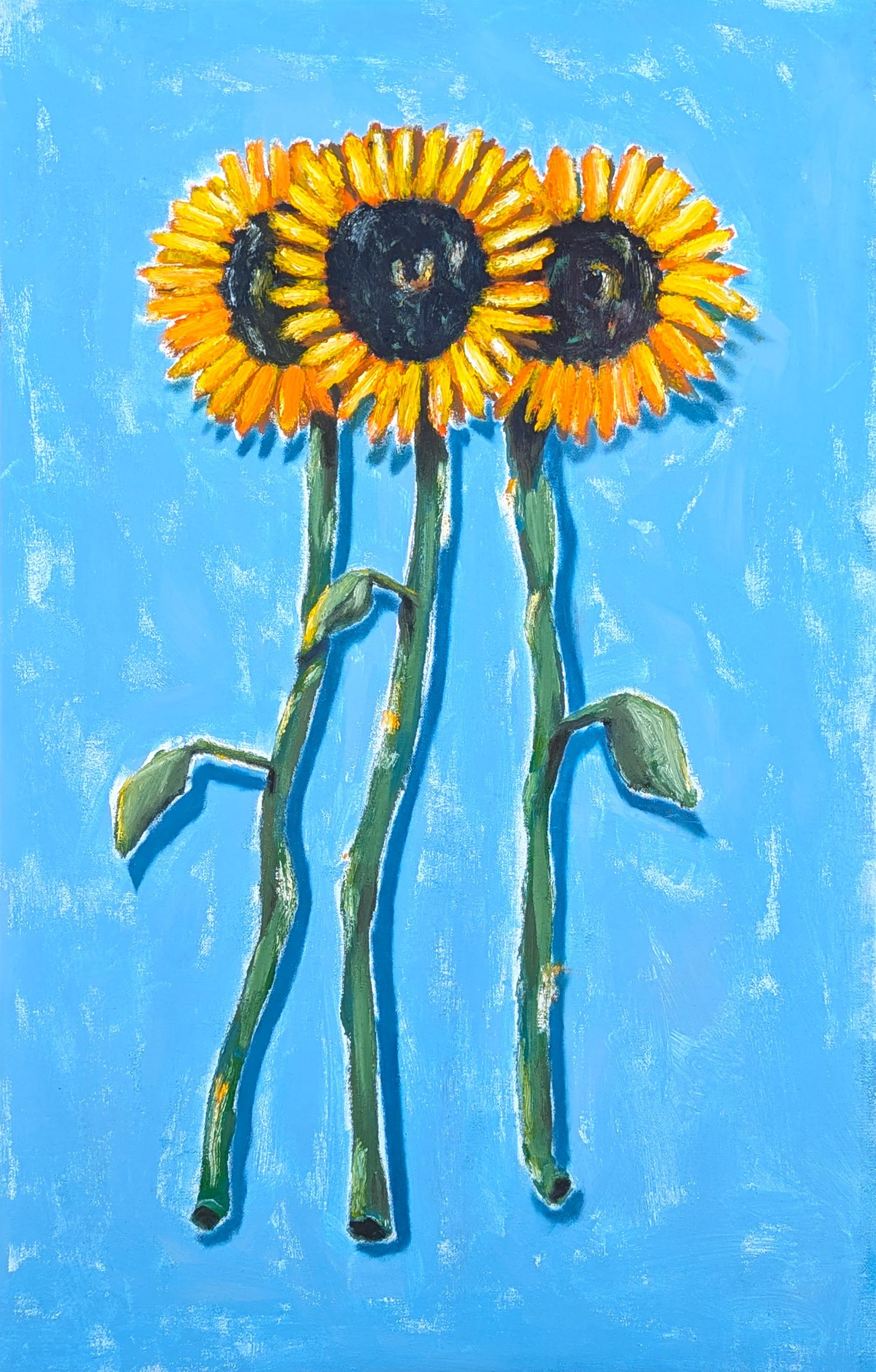 "Giganti del giardino" Quadro astratto contemporaneo di girasoli realistici