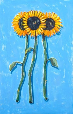 "Giganti del giardino" Quadro astratto contemporaneo di girasoli realistici