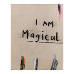 “I Am Magical” Abstract Contemporary Black & Tan Painting with Text