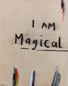 “I Am Magical” Abstract Contemporary Black & Tan Painting with Text