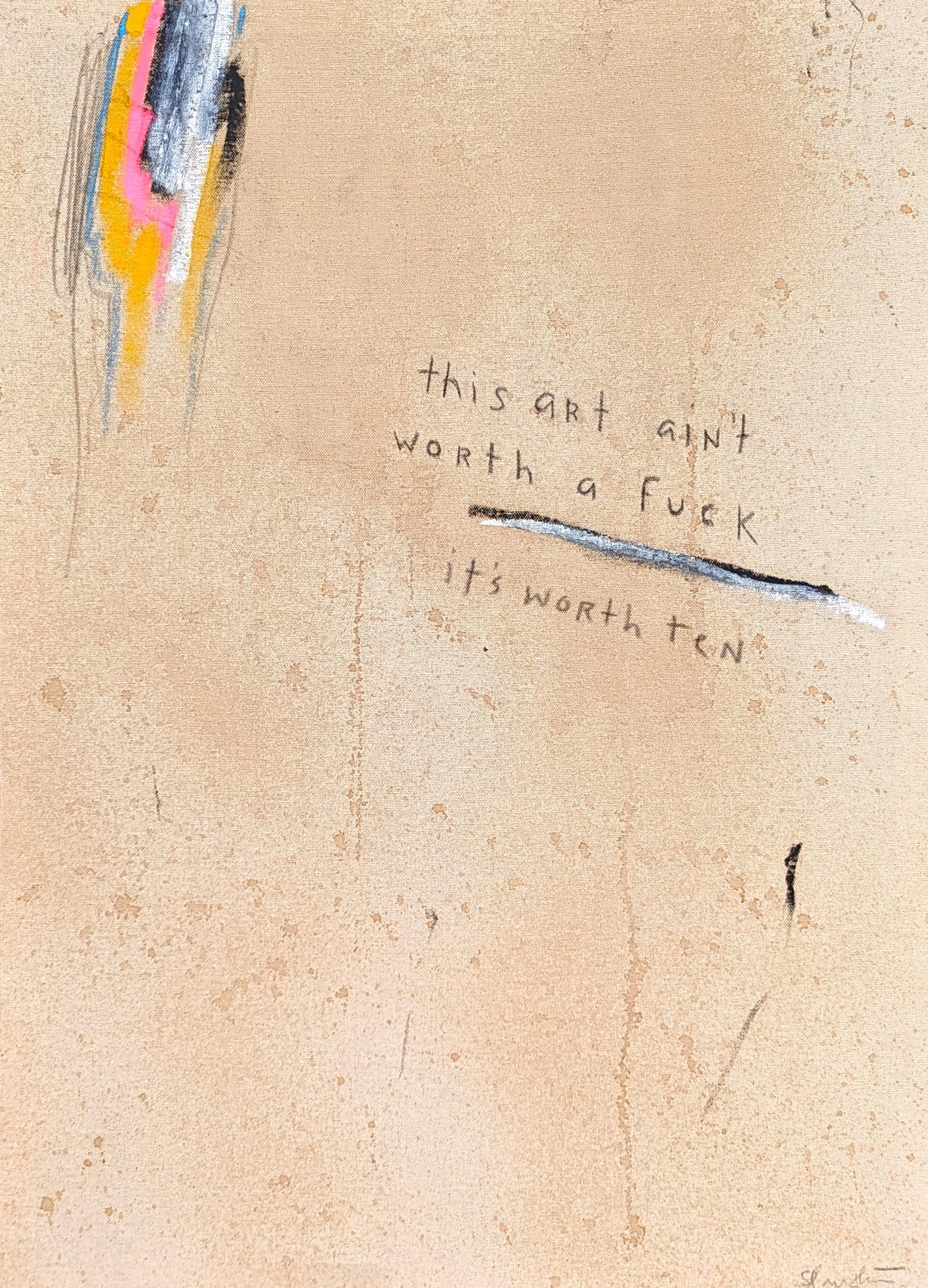 It's Worth Ten Abstrakte Contemporary Black & Tan Text Painting – Art von Tra' Slaughter