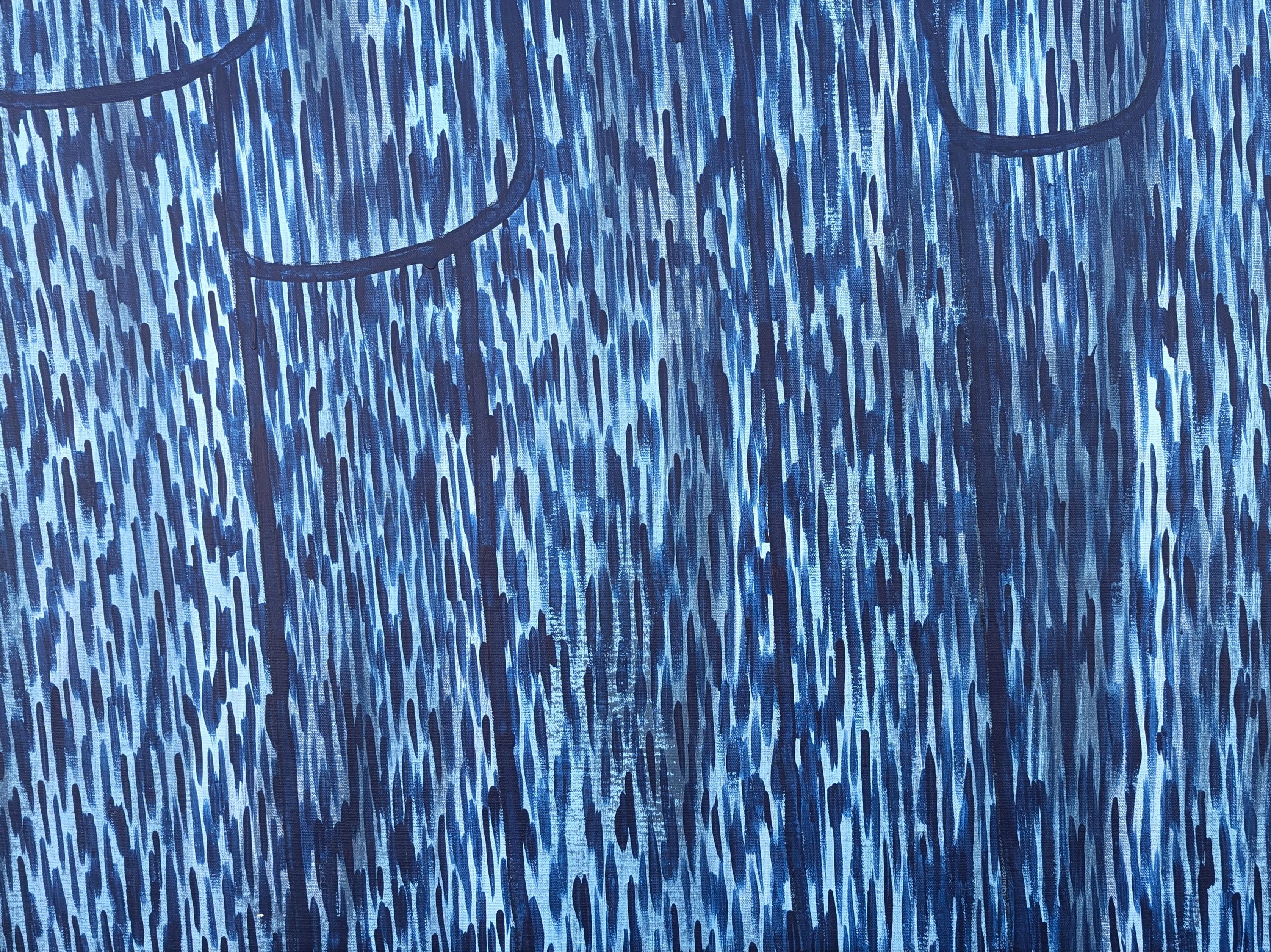 “Morning Mist at the Mill” Contemporary Blue Toned Wood Bark Abstract Painting For Sale 4