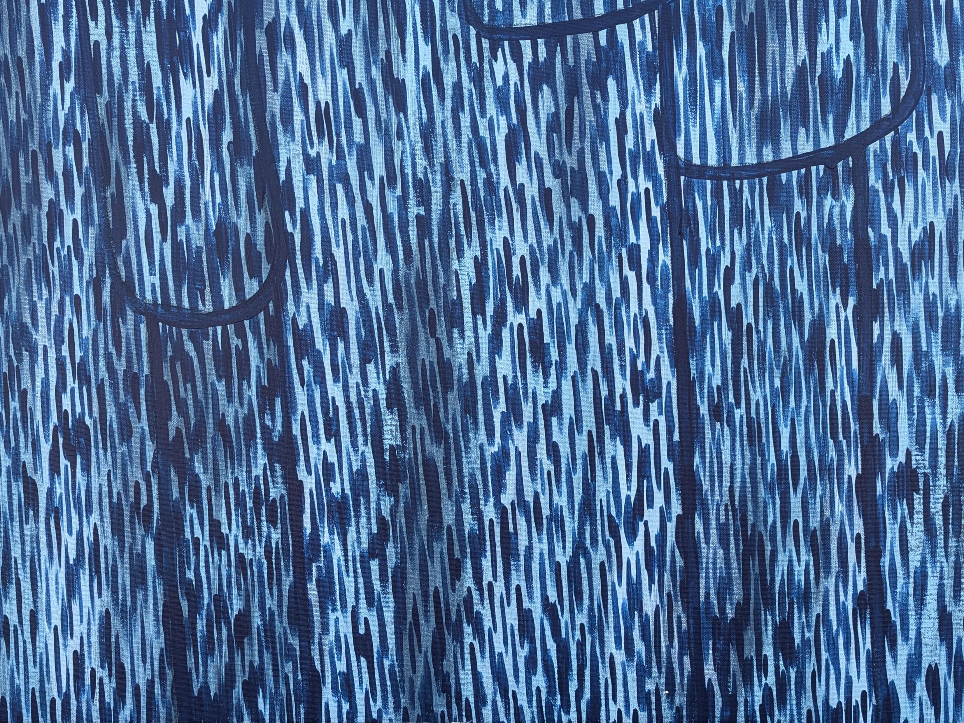 “Morning Mist at the Mill” Contemporary Blue Toned Wood Bark Abstract Painting For Sale 5