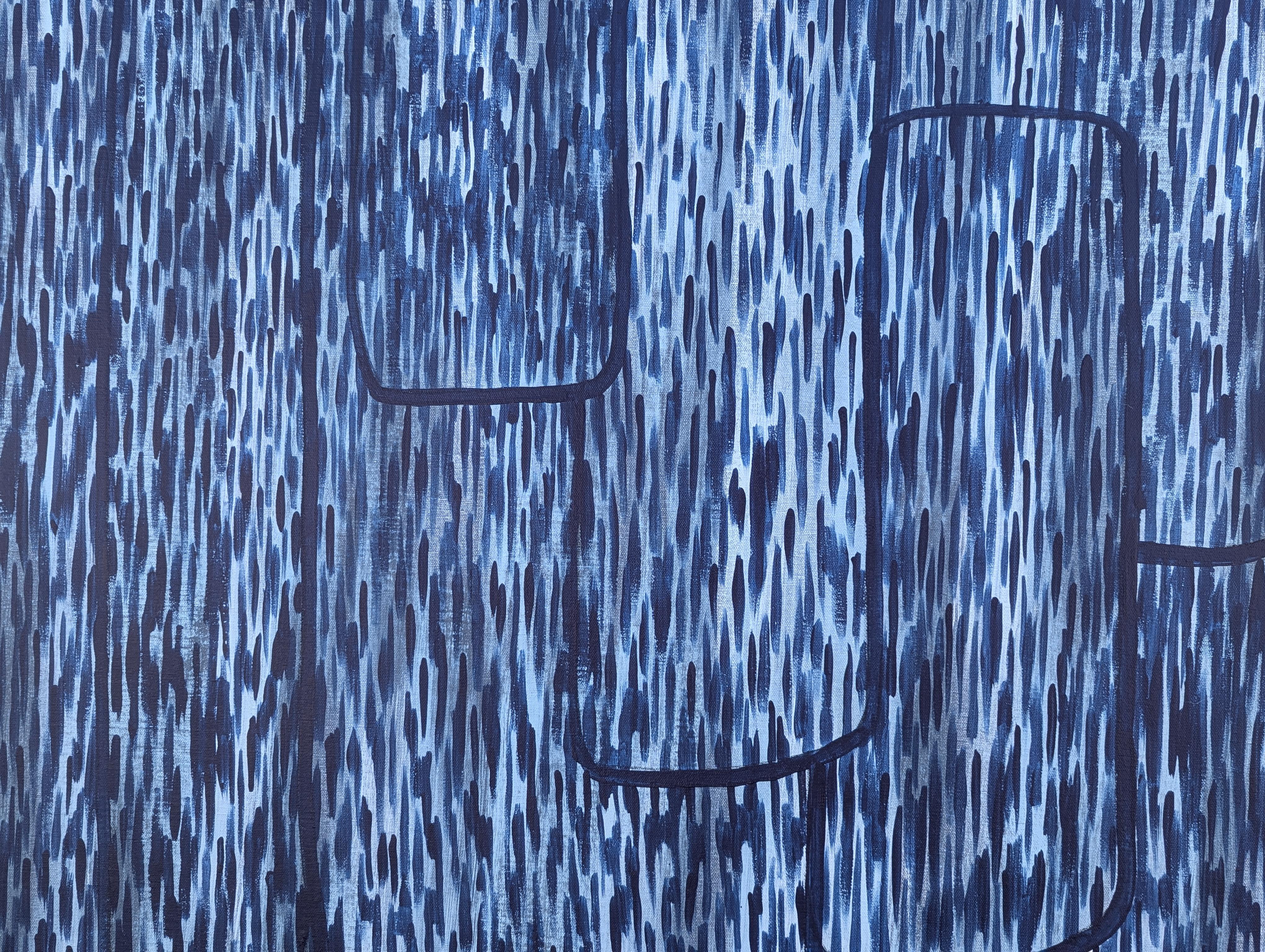 “Morning Mist at the Mill” Contemporary Blue Toned Wood Bark Abstract Painting For Sale 6