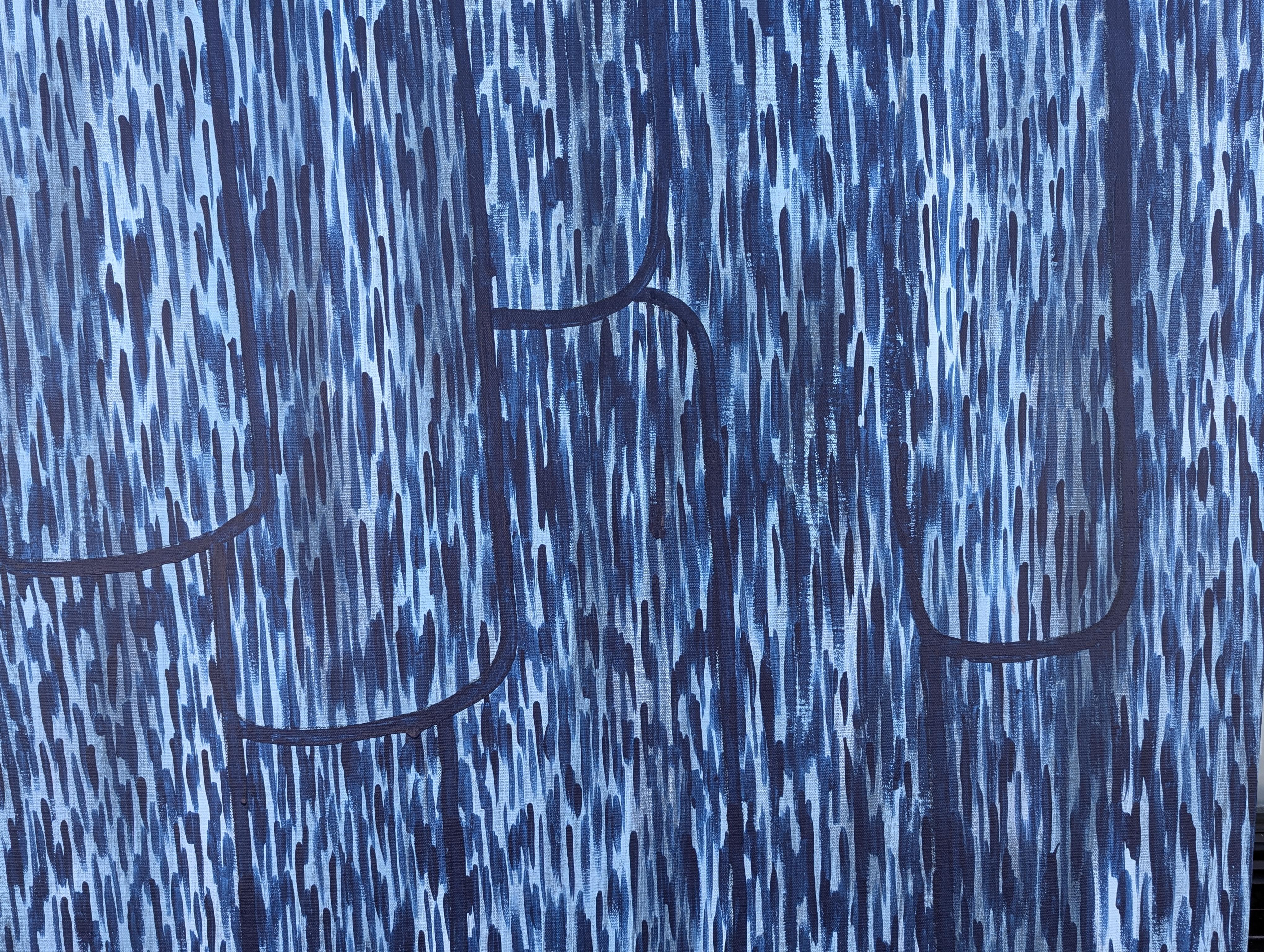 “Morning Mist at the Mill” Contemporary Blue Toned Wood Bark Abstract Painting For Sale 7