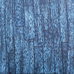 “Morning Mist at the Mill” Contemporary Blue Toned Wood Bark Abstract Painting
