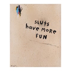 “Sluts Have More Fun” Abstract Contemporary Black & Tan Text Painting