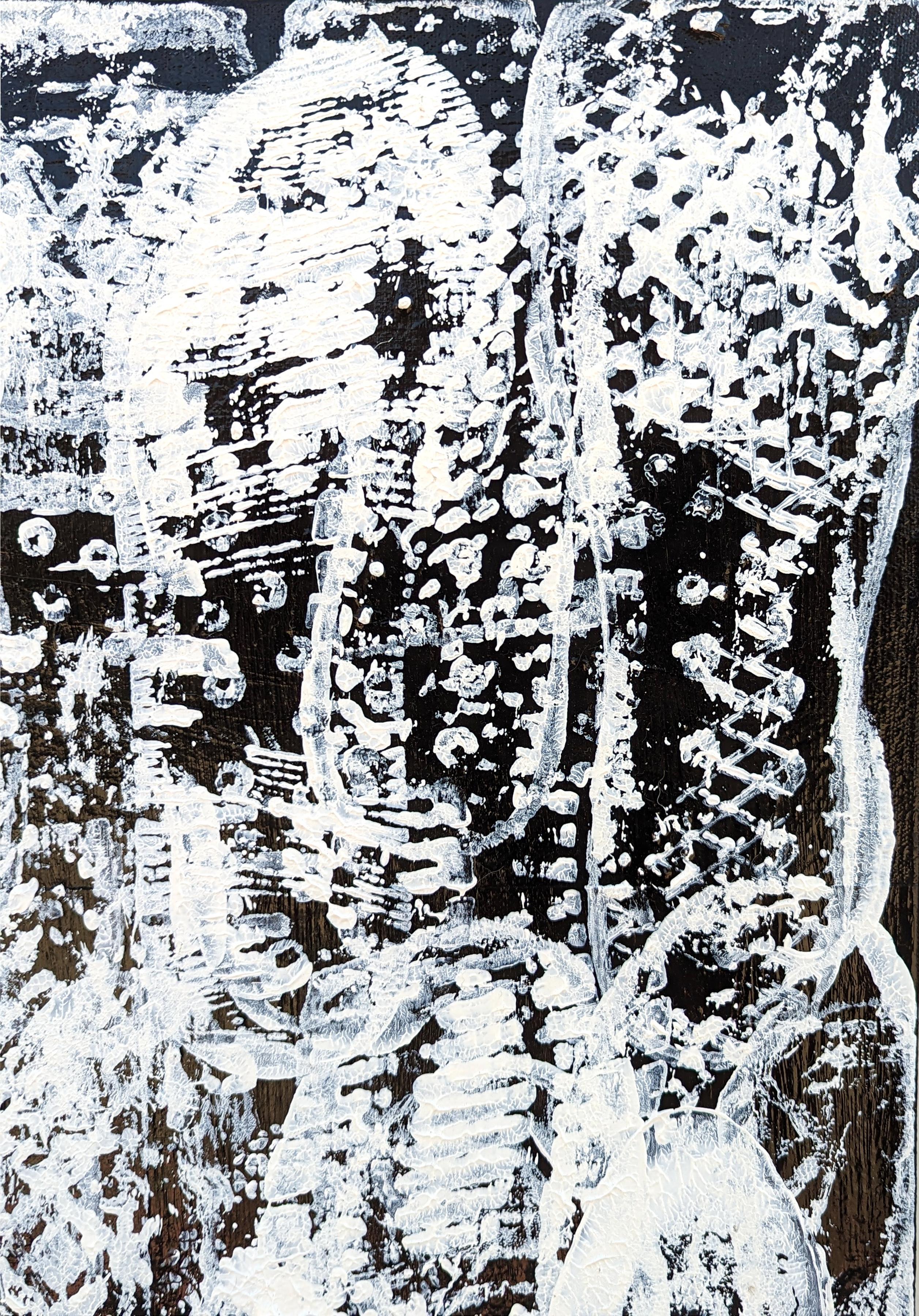 “Soul Traffic” Contemporary Black and White Longitudinal Painting with Texts For Sale 2