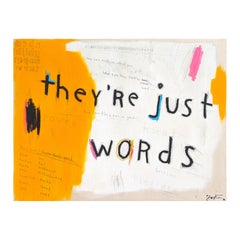 “They're Just Words” Abstract Contemporary Black & Yellow Painting with Text