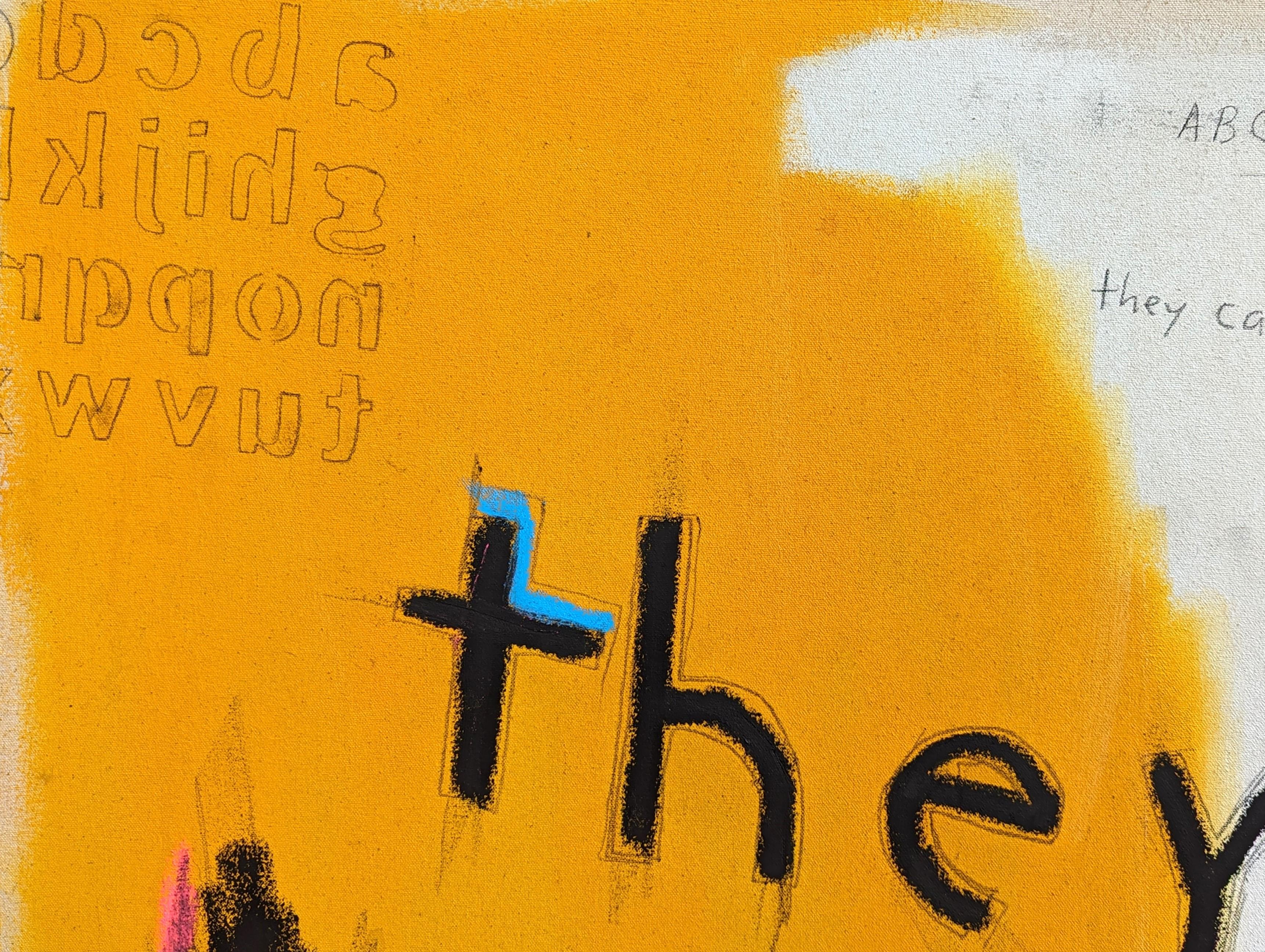 “They're Just Words” Abstract Contemporary Black & Yellow Painting with Text For Sale 1