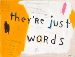 “They're Just Words” Abstract Contemporary Black & Yellow Painting with Text