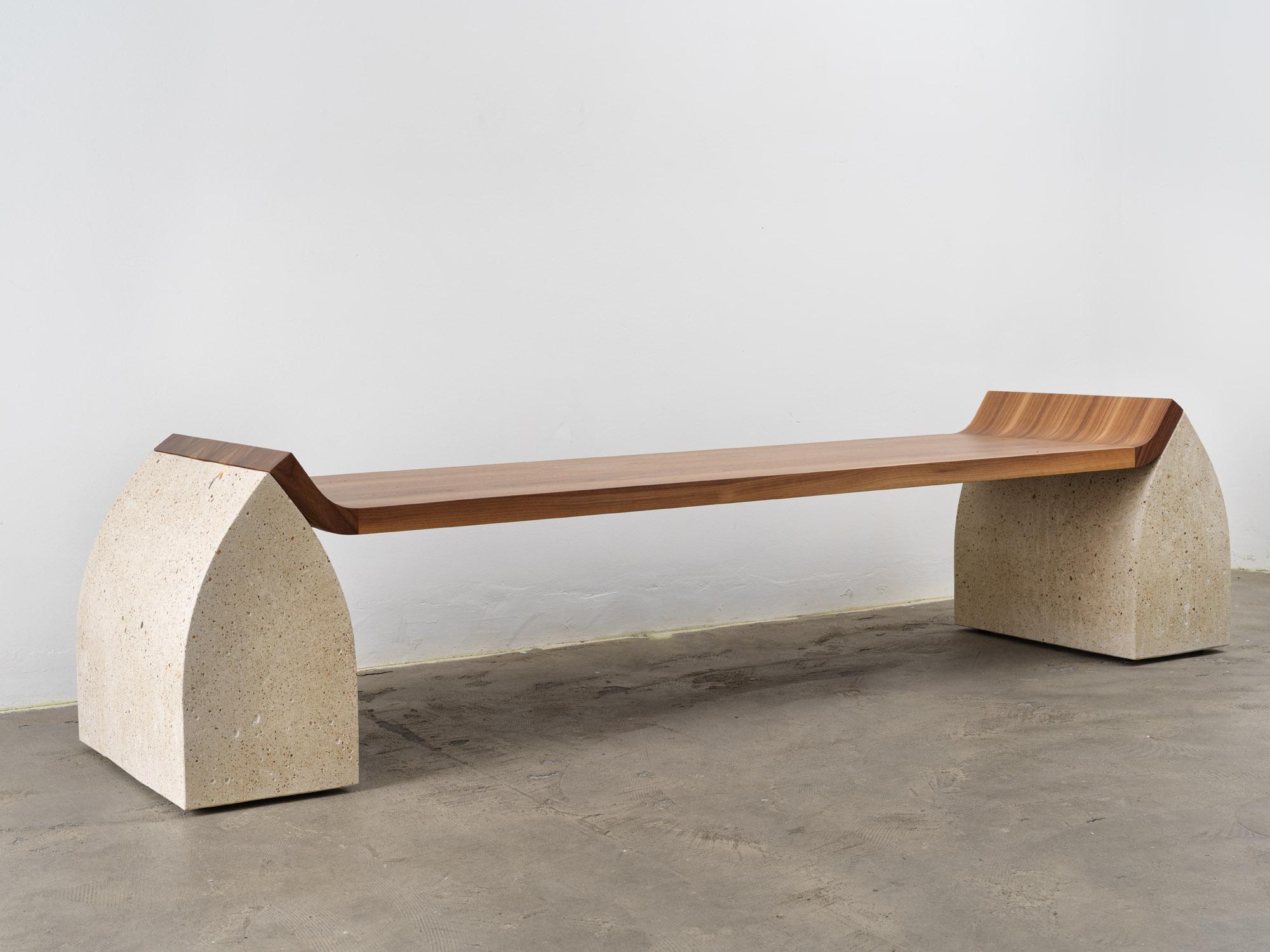 Traaf Contemporary Bench in Granito and American Walnut  In New Condition For Sale In London, GB
