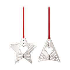 Traberg Palladium Plated Star and Tree Holiday Ornament Set for Georg Jensen