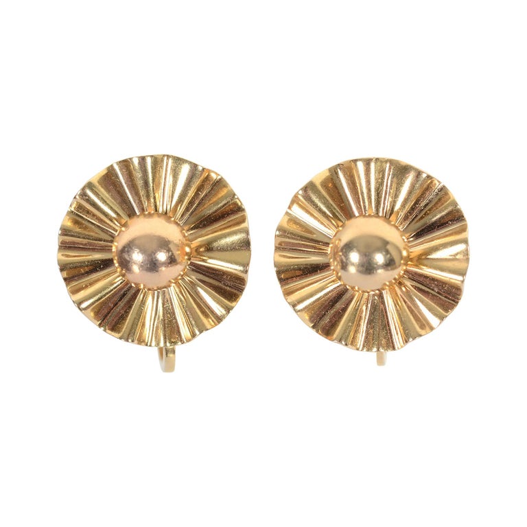 Trabert and Hoeffer Mauboussin Retro Gold Earrings For Sale at 1stDibs